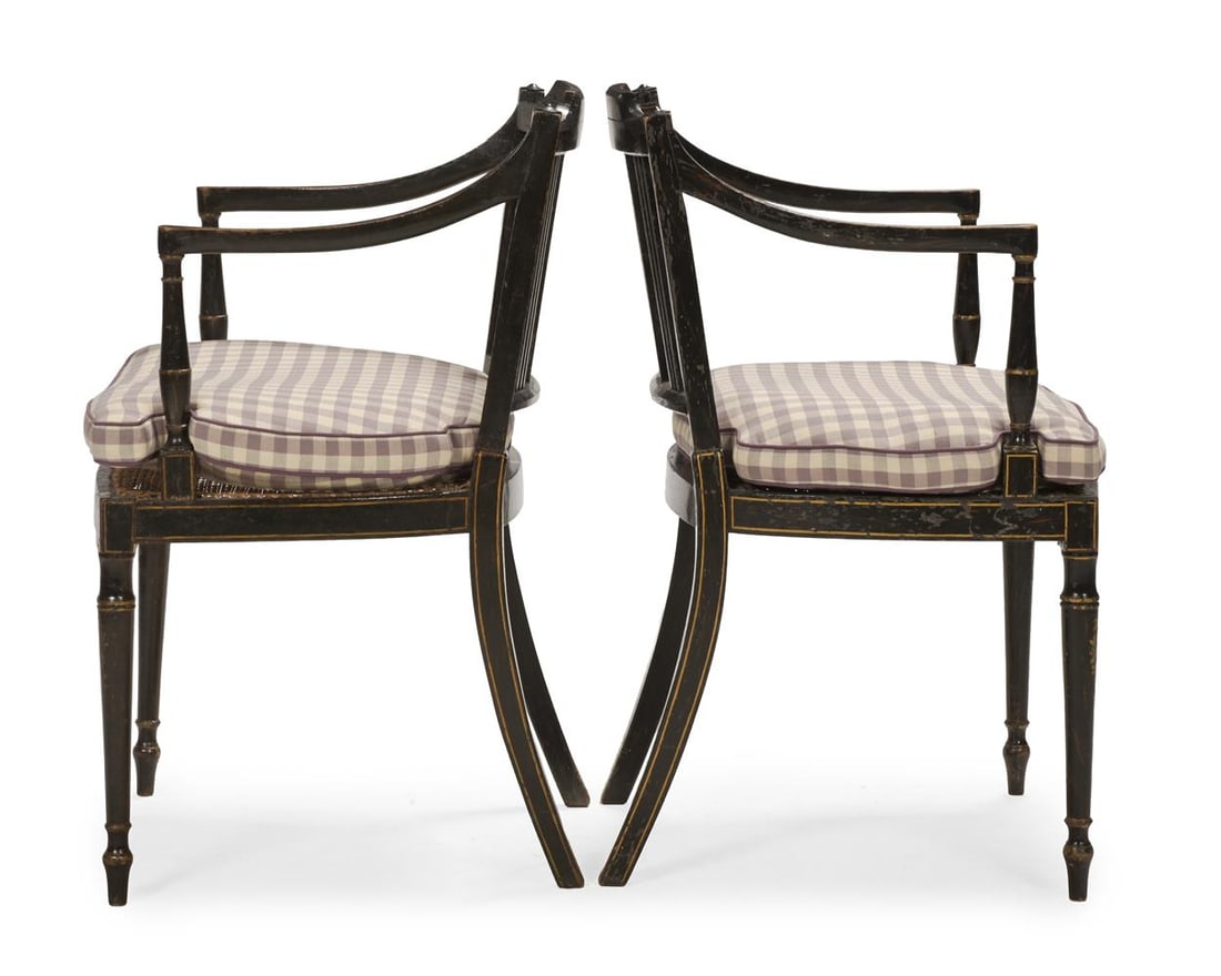 A PAIR OF REGENCY EBONISED AND PARCEL GILT OPEN ARMCHAIRS, FIRST QUARTER 19TH CENTURY - 4