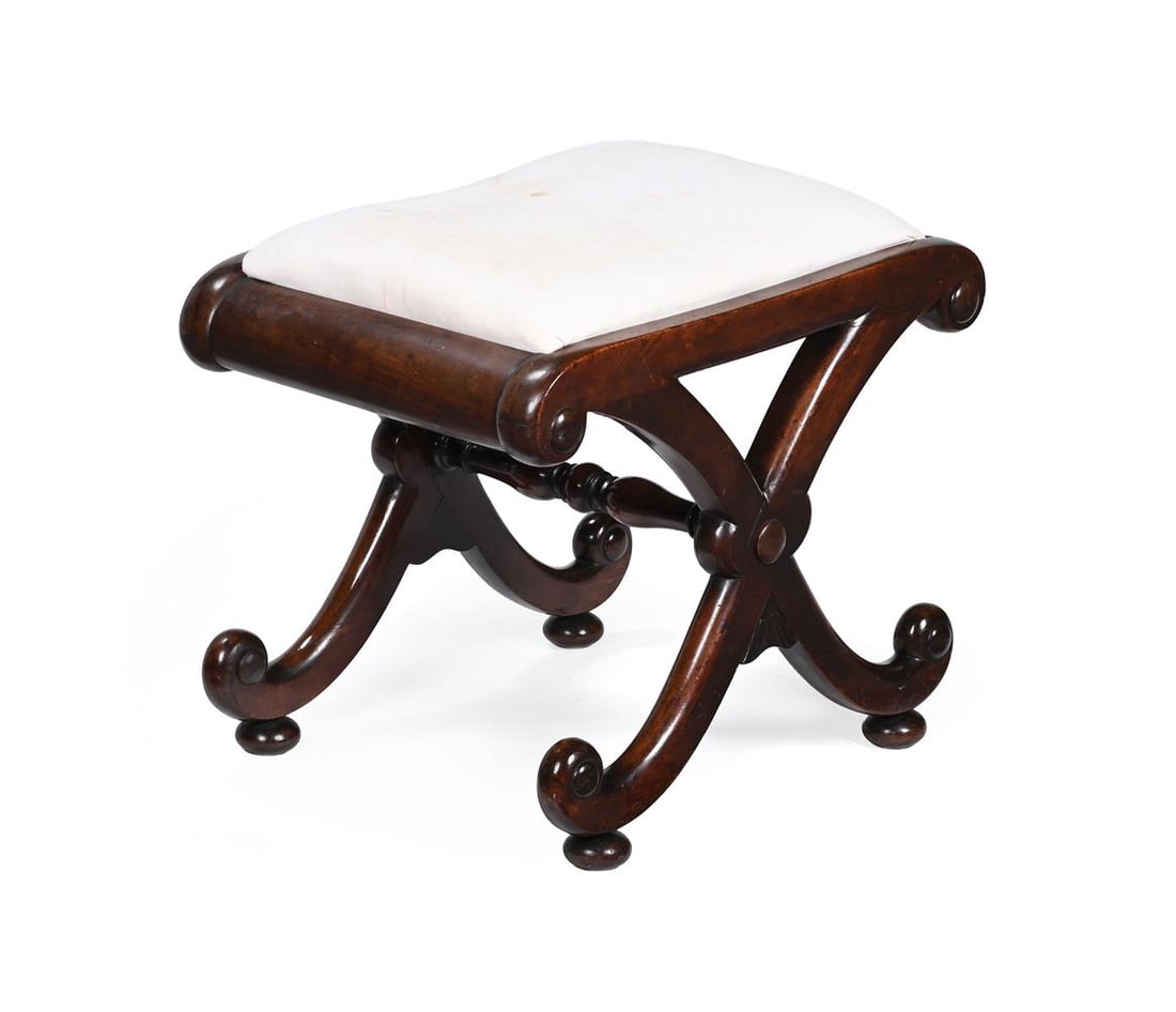 A REGENCY MAHOGANY 'X' FRAME STOOL, ATTRIBUTED TO GILLOWS, CIRCA 1820: A REGENCY MAHOGANY 'X' FRAME STOOL ATTRIBUTED TO GILLOWS, CIRCA 1820 42cm high, 50cm wide, 37cm deep Condition Report: PLEASE NOTE: ALL LOTS ARE LOCATED AT SACKVILLE WEST STORAGE IN ANDOVER