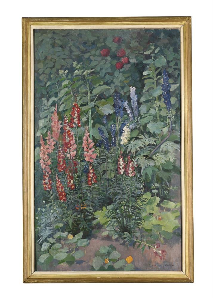 LOUISE RAEMAEKERS (DUTCH 1869-1956) SUMMER FLOWERS, SNAPDRAGONS AND LUPINS: LOUISE RAEMAEKERS (DUTCH 1869-1956) SUMMER FLOWERS, SNAPDRAGONS AND LUPINS Oil on canvas Signed (lower right) 146 x 87cm (57¼ x 34¼in.) Provenance: Sale, Phillips, London, Oil Paintings,