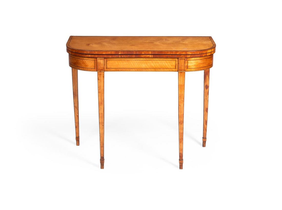 Y A GEORGE III SATINWOOD AND CROSSBANDED CARD TABLE, CIRCA 1800: Y A GEORGE III SATINWOOD AND CROSSBANDED CARD TABLE CIRCA 1800 74.5cm high, 91.5cm wide, 45cm deep Condition Report: PLEASE NOTE: ALL LOTS ARE LOCATED AT SACKVILLE WEST STORAGE IN ANDOVER (SP10
