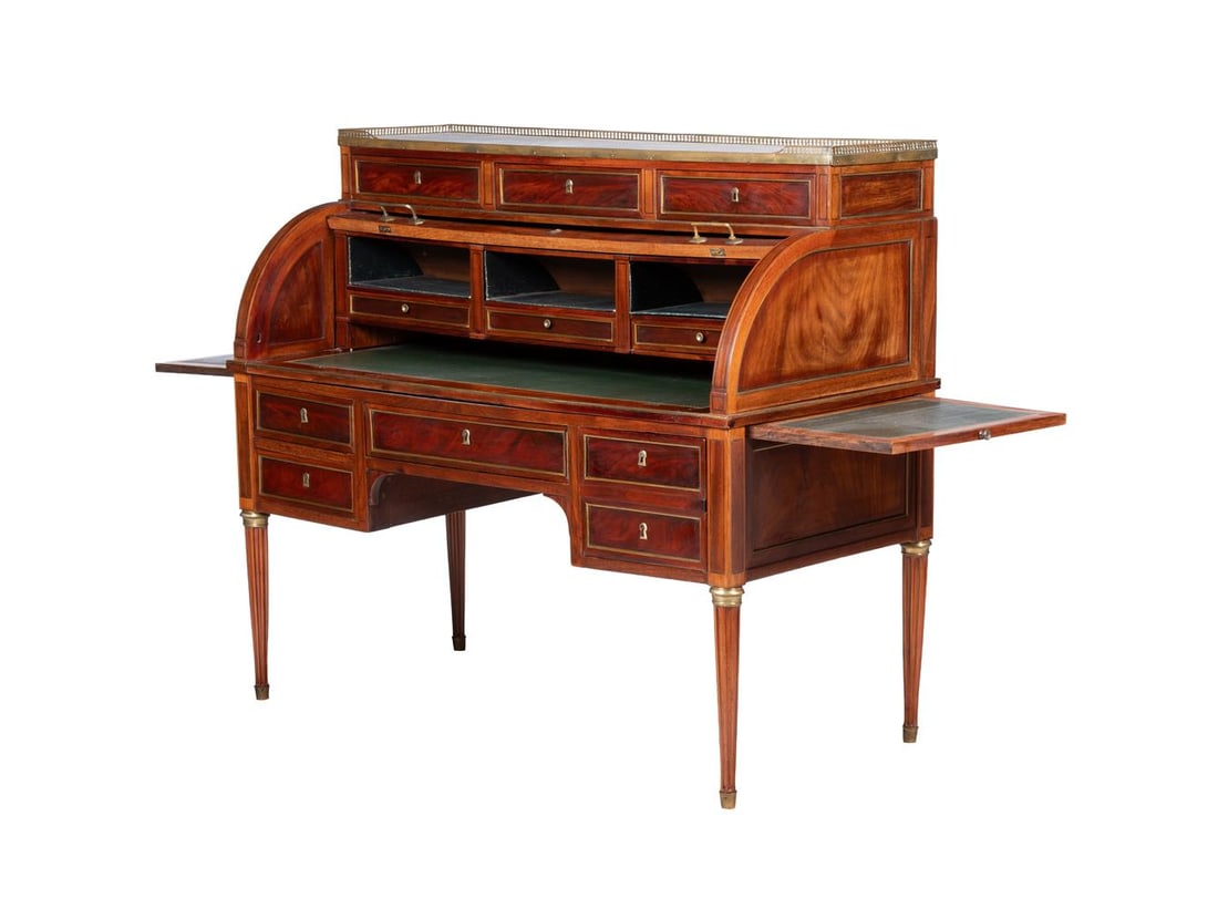 A LOUIS XVI MAHOGANY AND BRASS MOUNTED CYLINDER BUREAU, CIRCA 1780 - 2