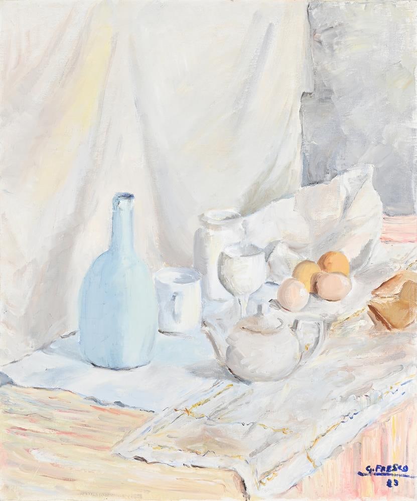 λ G. FRESCO (ITALIAN 20TH CENTURY), STILL LIFE OF JUG AND EGGS - 2