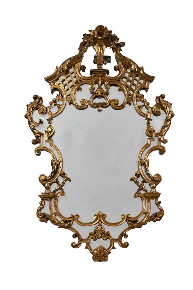 A GILT FRAME CARTOUCHE WALL MIRROR, ITALIAN, LAST QUARTER 18TH OR FIRST QUARTER 19TH CENTURY (1 of 2)