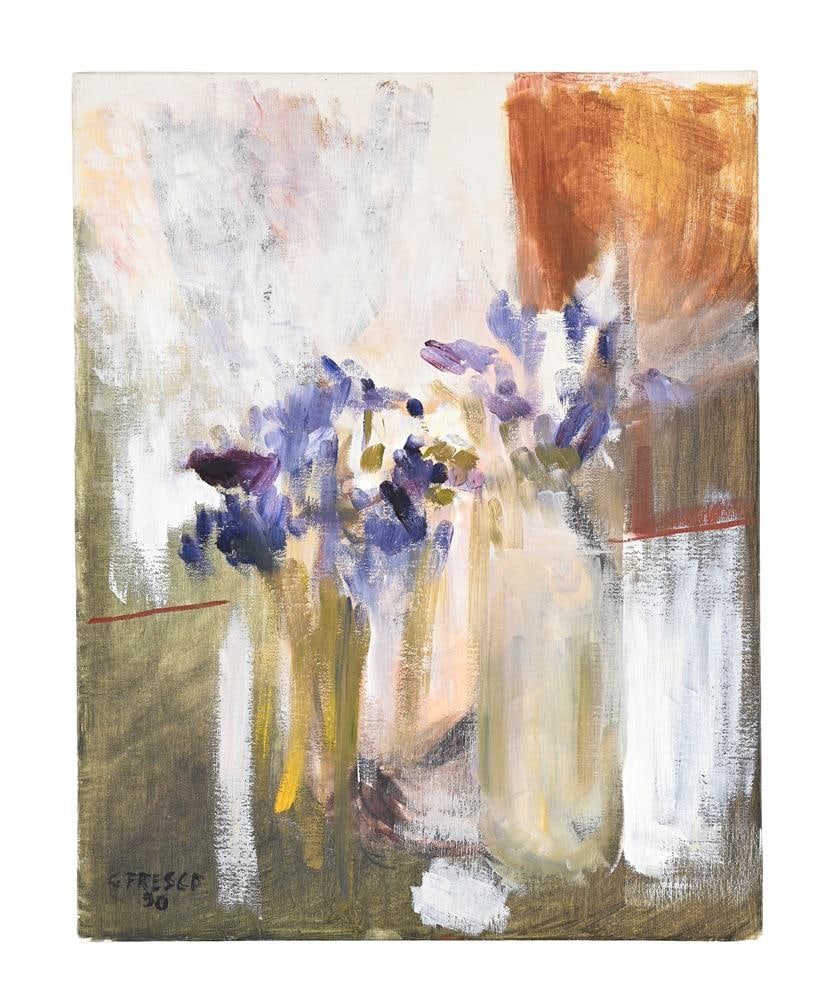 G. FRESCO (ITALIAN 20TH CENTURY), STILL LIFE WITH FLOWERS IN A VASE: G. FRESCO (ITALIAN 20TH CENTURY) STILL LIFE WITH FLOWERS IN A VASE Oil on canvas board Signed and dated 90 (lower left) 50.5 x 40.5cm (19¾ x 15¾in.) Unframed Condition Report: Condition