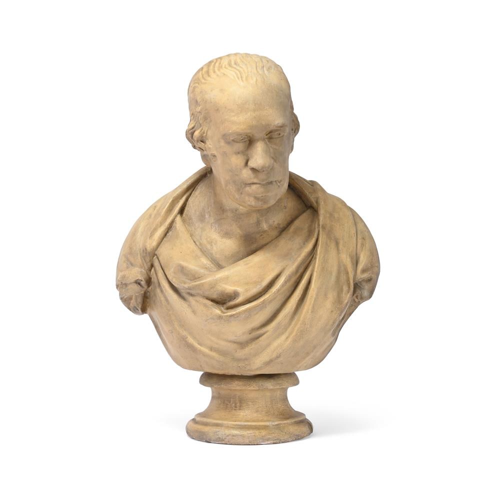 AFTER FRANCIS LEGGATT CHANTREY (1781-1842), A PLASTER BUST OF JAMES WATT, CIRCA 1840: AFTER FRANCIS LEGGATT CHANTREY (1781-1842) A PLASTER BUST OF JAMES WATT CIRCA 1840 67cm high, 48cm wide across the shoulders Chantrey produced several marble busts of James Watt, and his records show