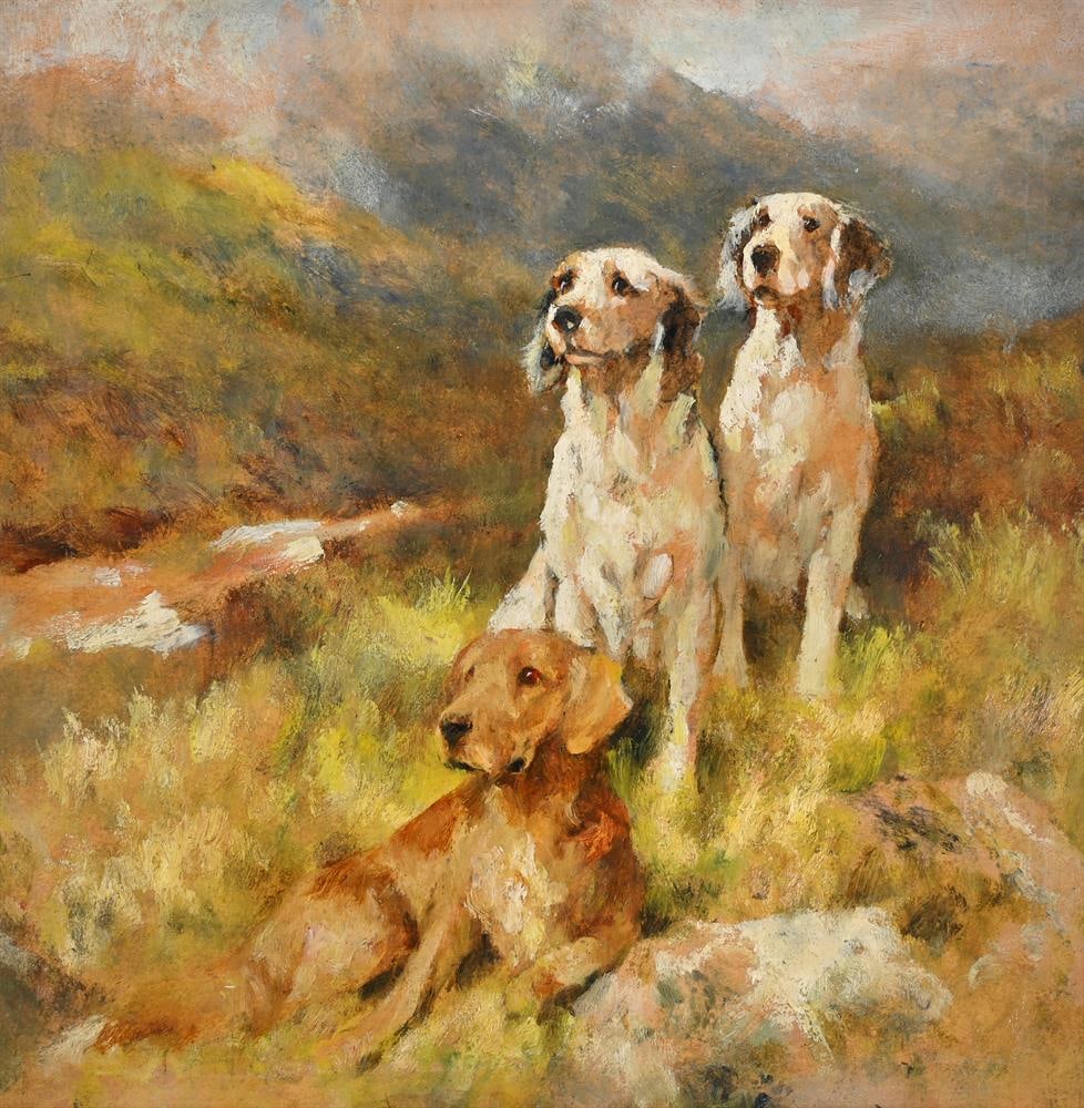 ARTHUR WARDLE (BRITISH 1864-1949), AN IRISH SETTER AND TWO ENGLISH SETTERS IN A HIGHLAND SETTING - 2