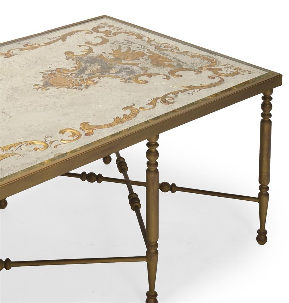 A LARGE REVERSE PAINTED MIRROR TOPPED RECTANGULAR COFFEE TABLE, FIRST HALF 20TH CENTURY - 3