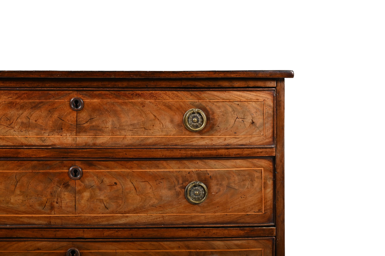 A GEORGE III CROSSBANDED MAHOGANY BOWFRONTED CHEST OF DRAWERS, CIRCA 1790 - 4