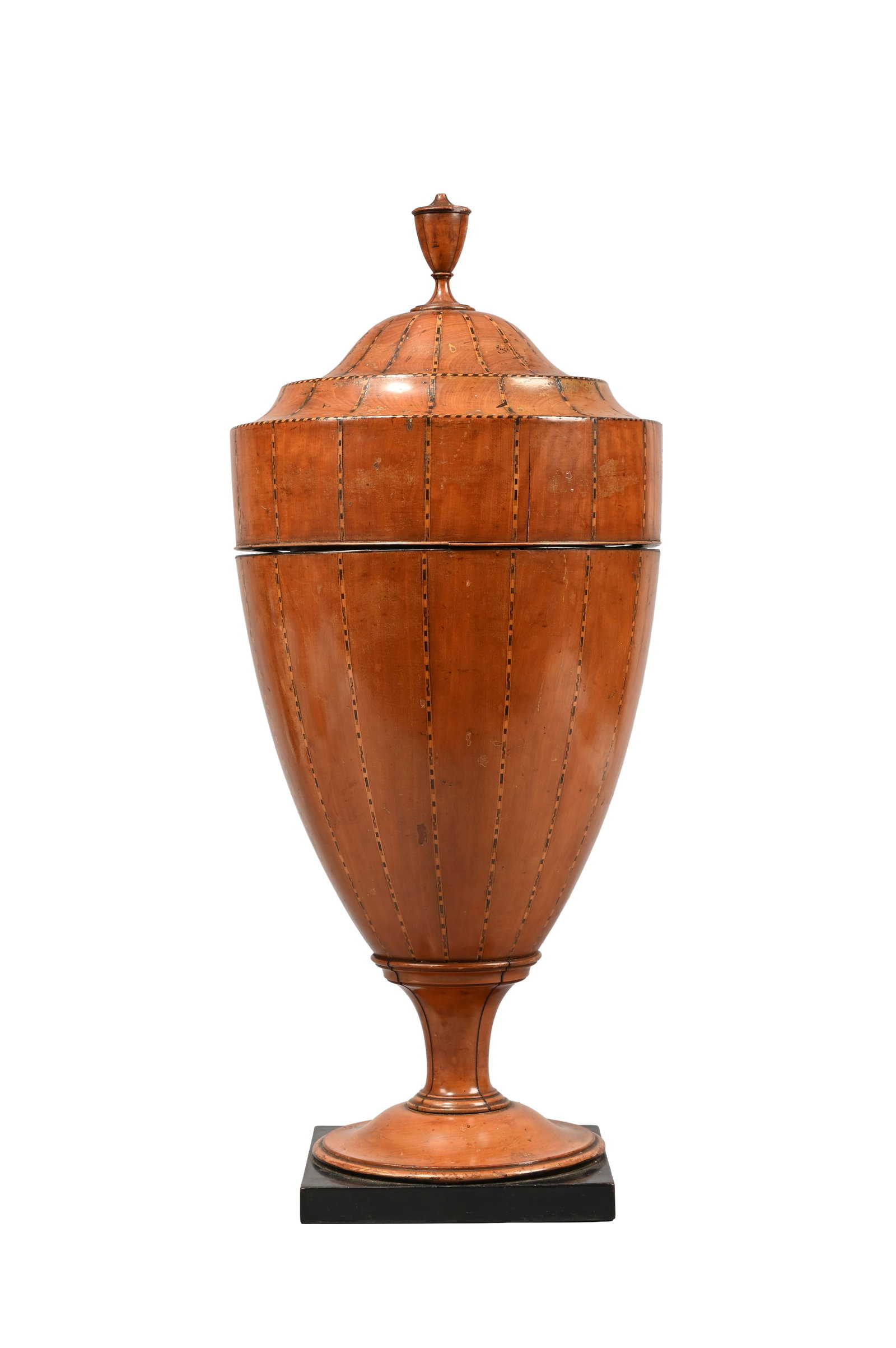 Y A GEORGE III SATINWOOD AND INLAID CUTLERY URN, CIRCA 1820 - 2