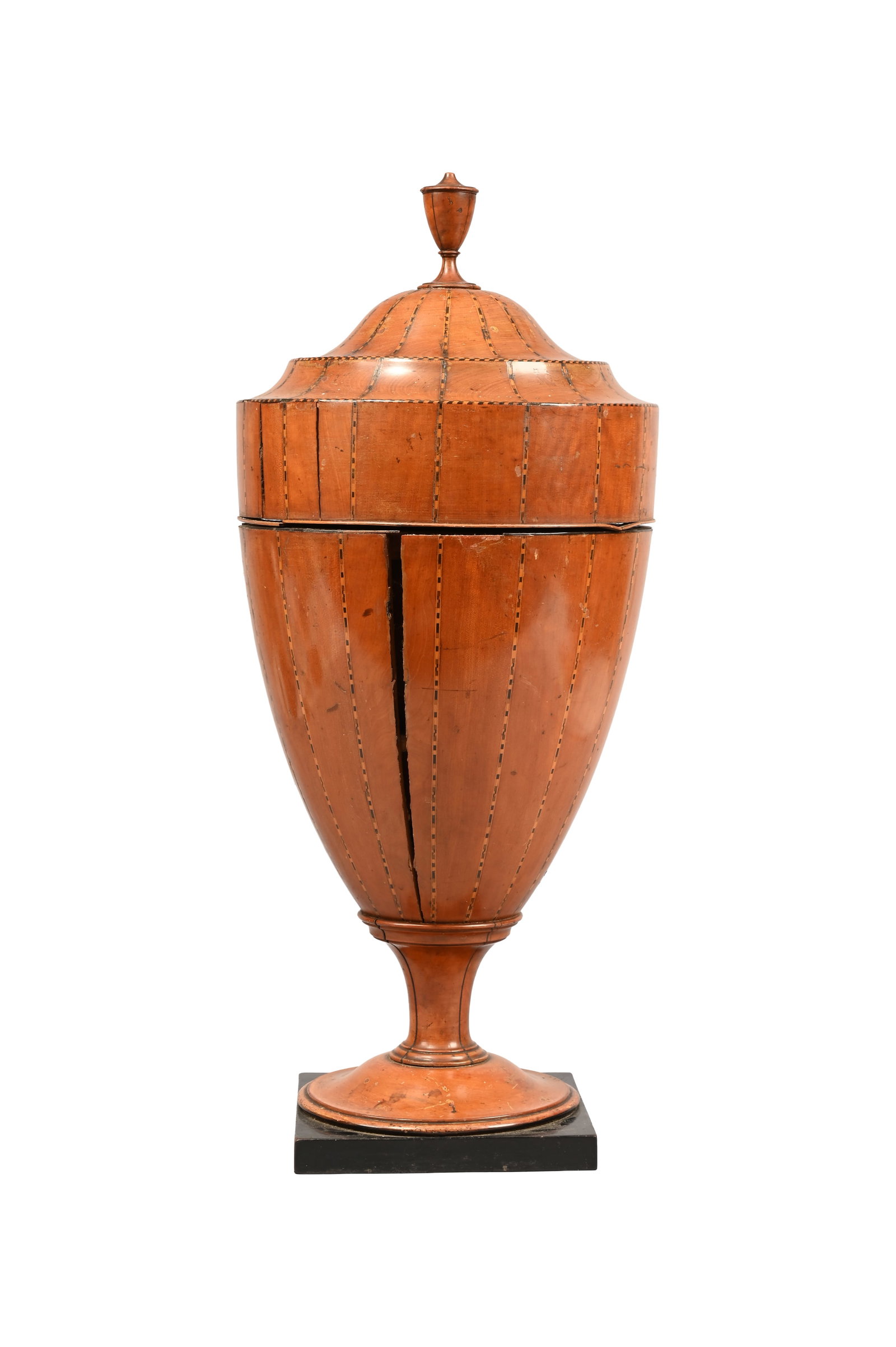 Y A GEORGE III SATINWOOD AND INLAID CUTLERY URN, CIRCA 1820 - 3