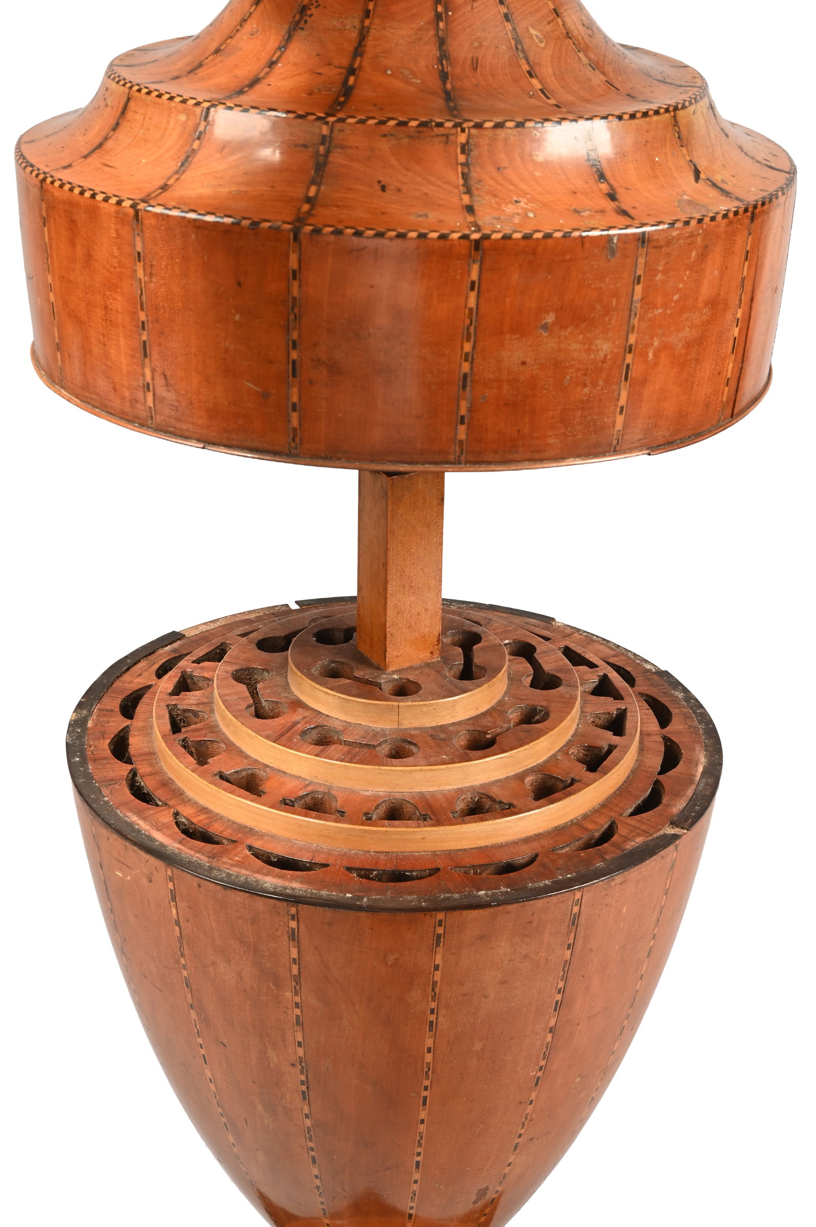 Y A GEORGE III SATINWOOD AND INLAID CUTLERY URN, CIRCA 1820 - 4
