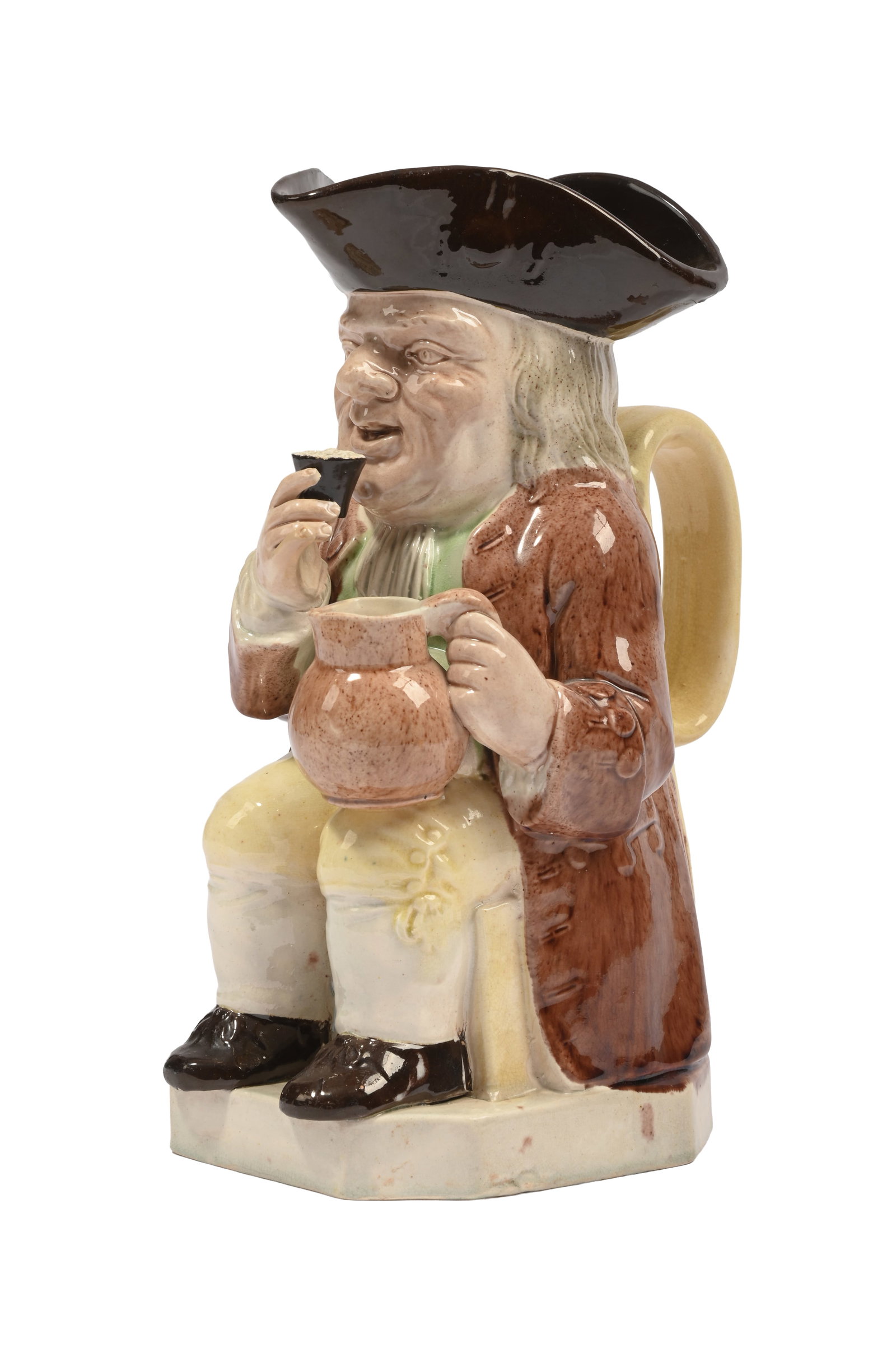 A STAFFORDSHIRE CREAMWARE TOBY JUG, LATE 18TH CENTURY: A STAFFORDSHIRE CREAMWARE TOBY JUG LATE 18TH CENTURY 24.5cm high Condition Report: PLEASE NOTE: ALL LOTS ARE LOCATED AT SACKVILLE WEST STORAGE IN ANDOVER (SP10 3SA) AND ARE NOT AVAILABLE TO