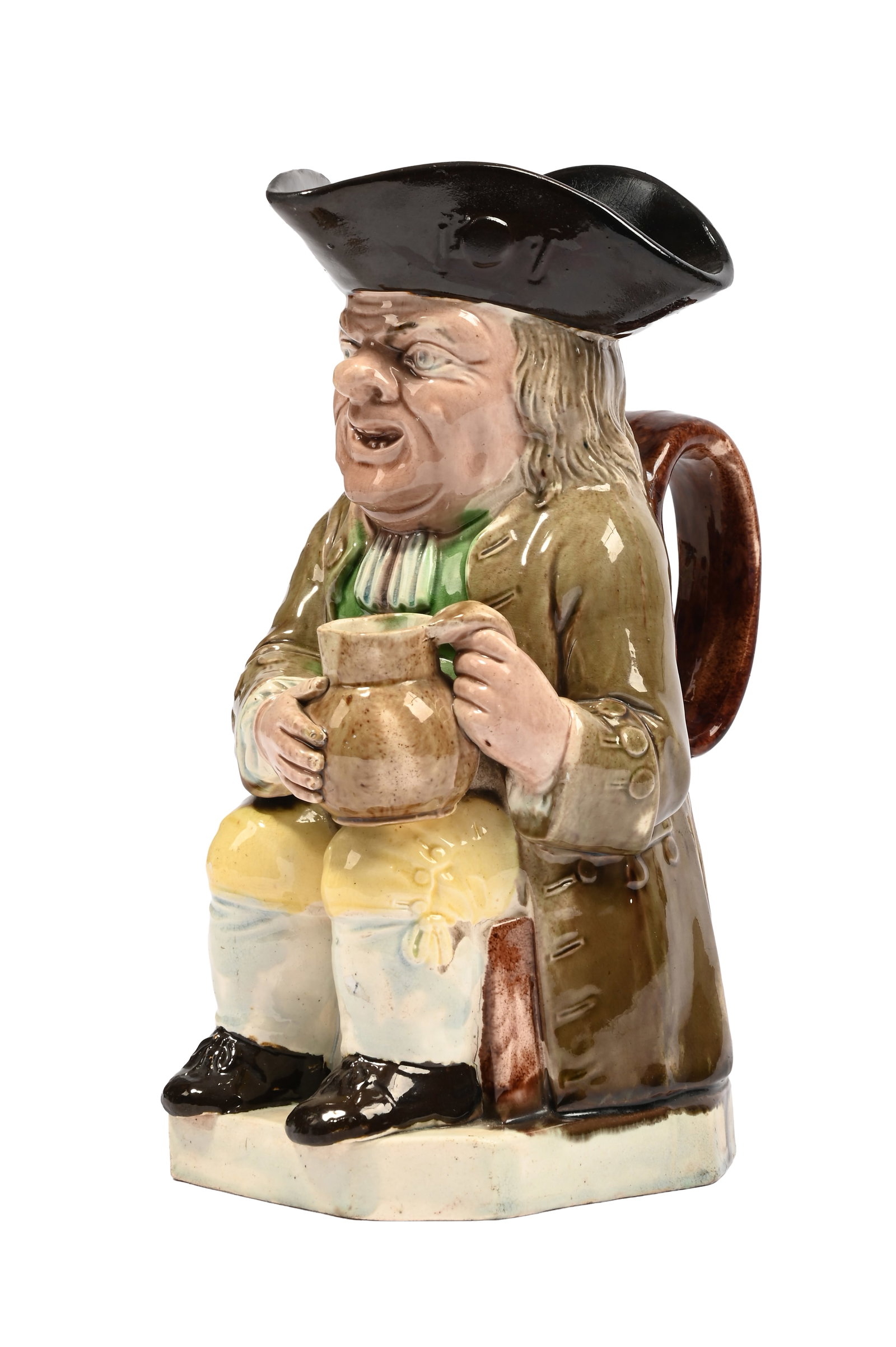 A STAFFORDSHIRE PEARLWARE TOBY JUG OF RALPH WOOD TYPE, CIRCA 1790: A STAFFORDSHIRE PEARLWARE TOBY JUG OF RALPH WOOD TYPE CIRCA 1790 25cm high Condition Report: PLEASE NOTE: ALL LOTS ARE LOCATED AT SACKVILLE WEST STORAGE IN ANDOVER (SP10 3SA) AND ARE NOT AVAILABLE TO