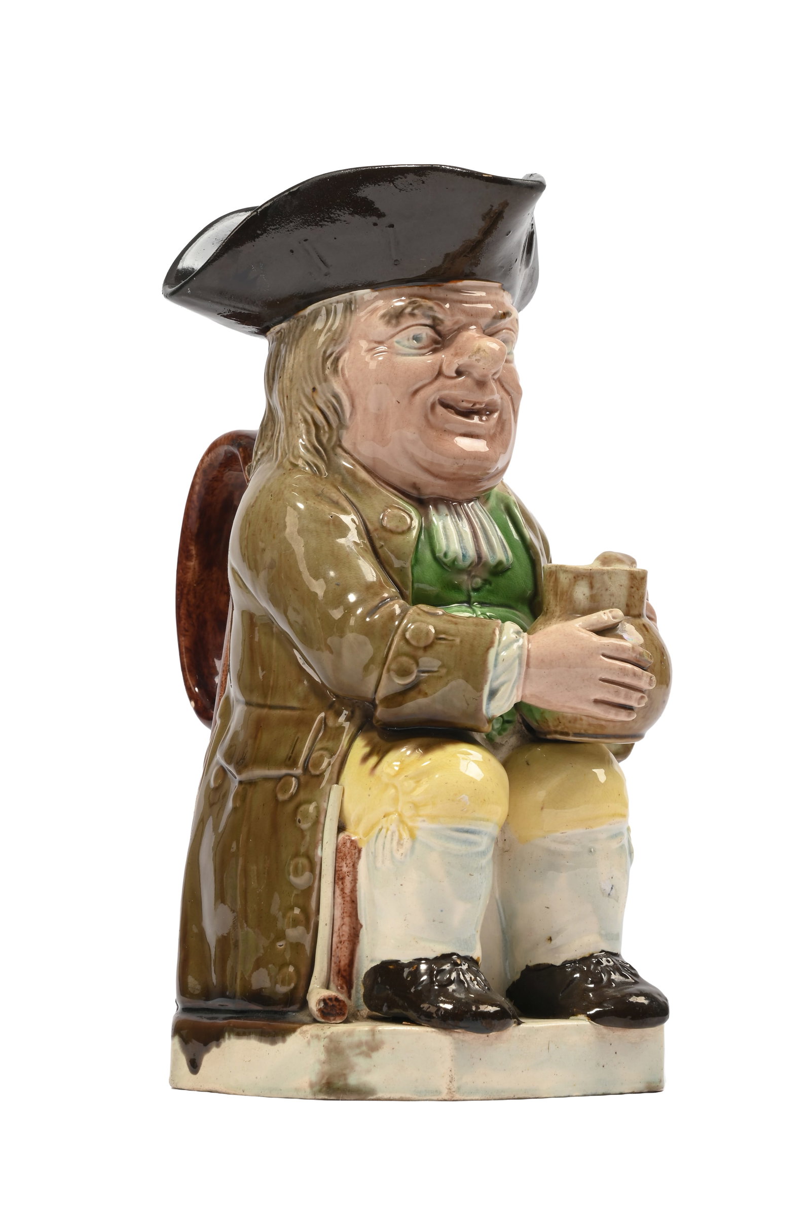 A STAFFORDSHIRE PEARLWARE TOBY JUG OF RALPH WOOD TYPE, CIRCA 1790 - 2