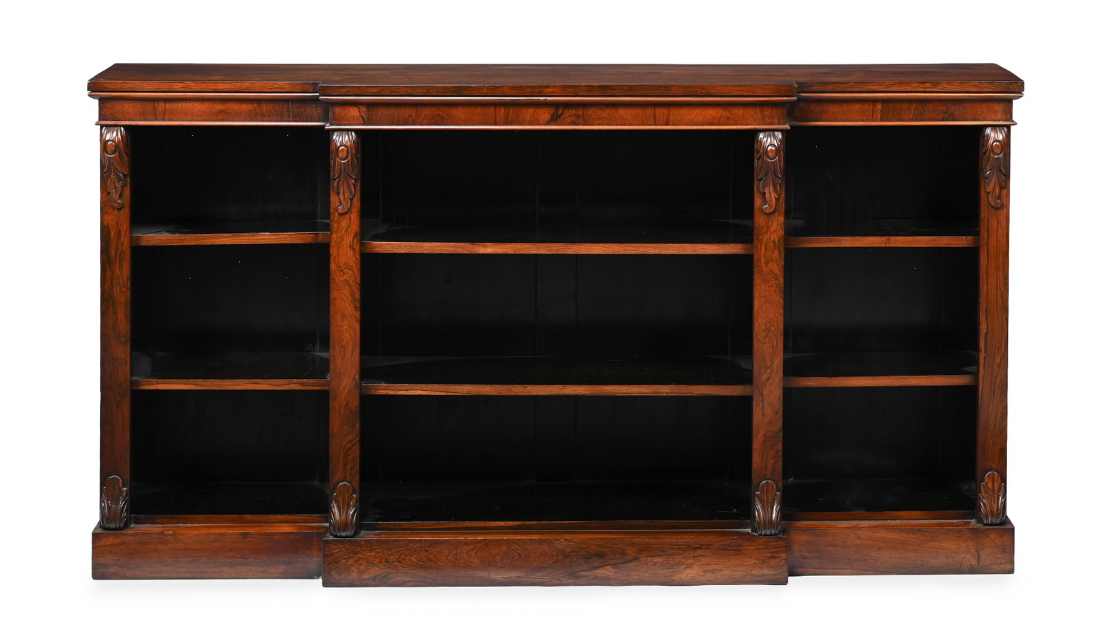 Y A VICTORIAN ROSEWOOD BREAKFRONT OPEN BOOKCASE, CIRCA 1840 - 2