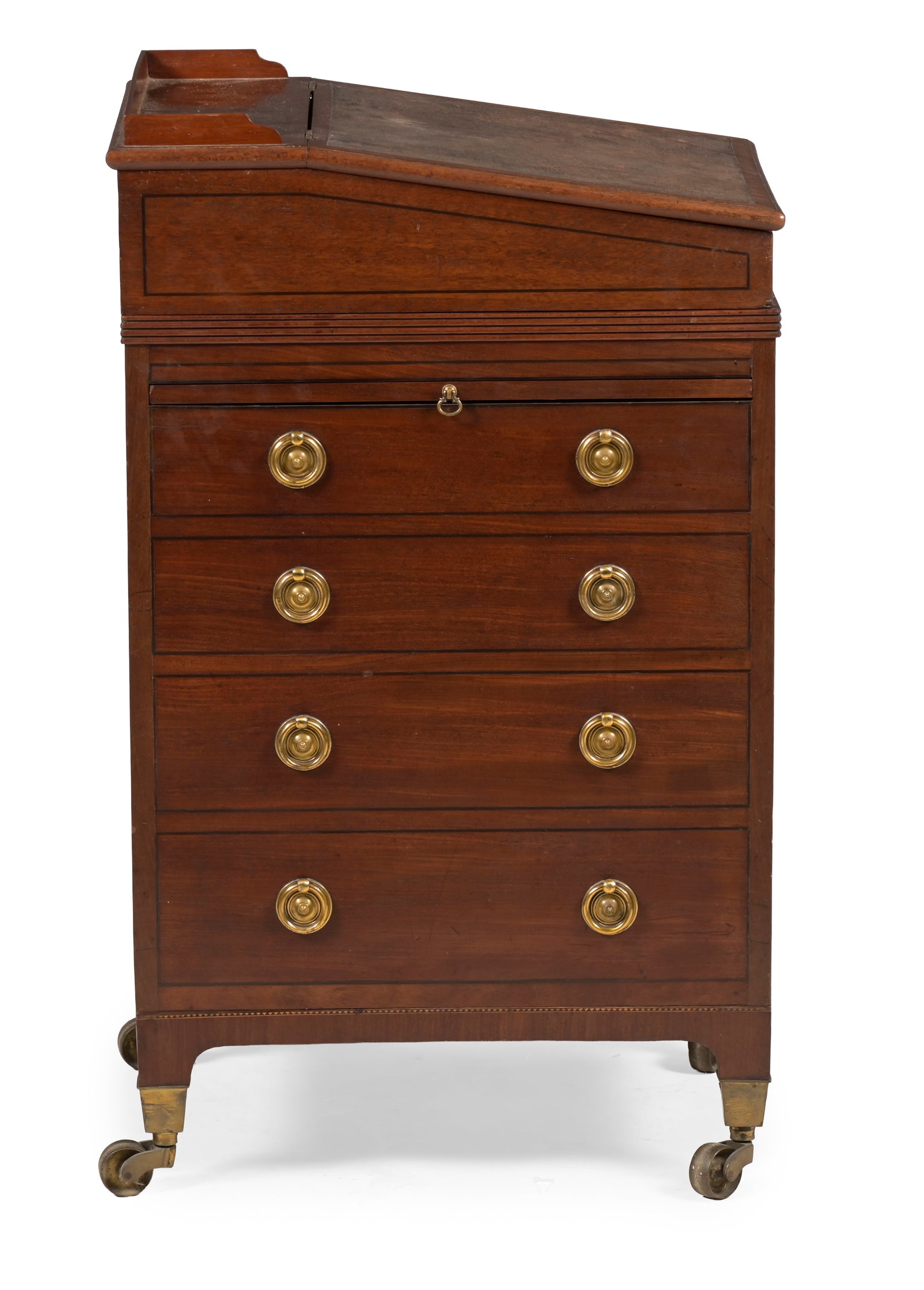 Y A GEORGE IV MAHOGANY AND EBONY INLAID DAVENPORT, CIRCA 1825 - 2