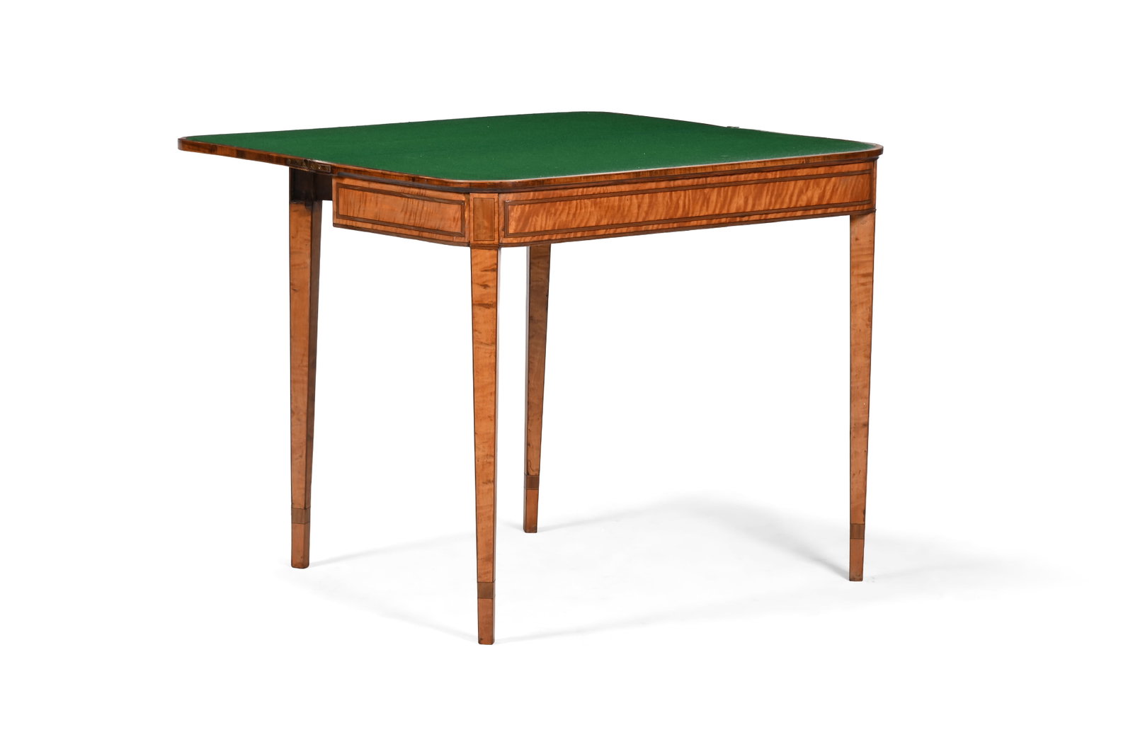 Y A GEORGE III CROSSBANDED SATINWOOD 'D' SHAPED FOLD OVER CARD TABLE, CIRCA 1790 - 2