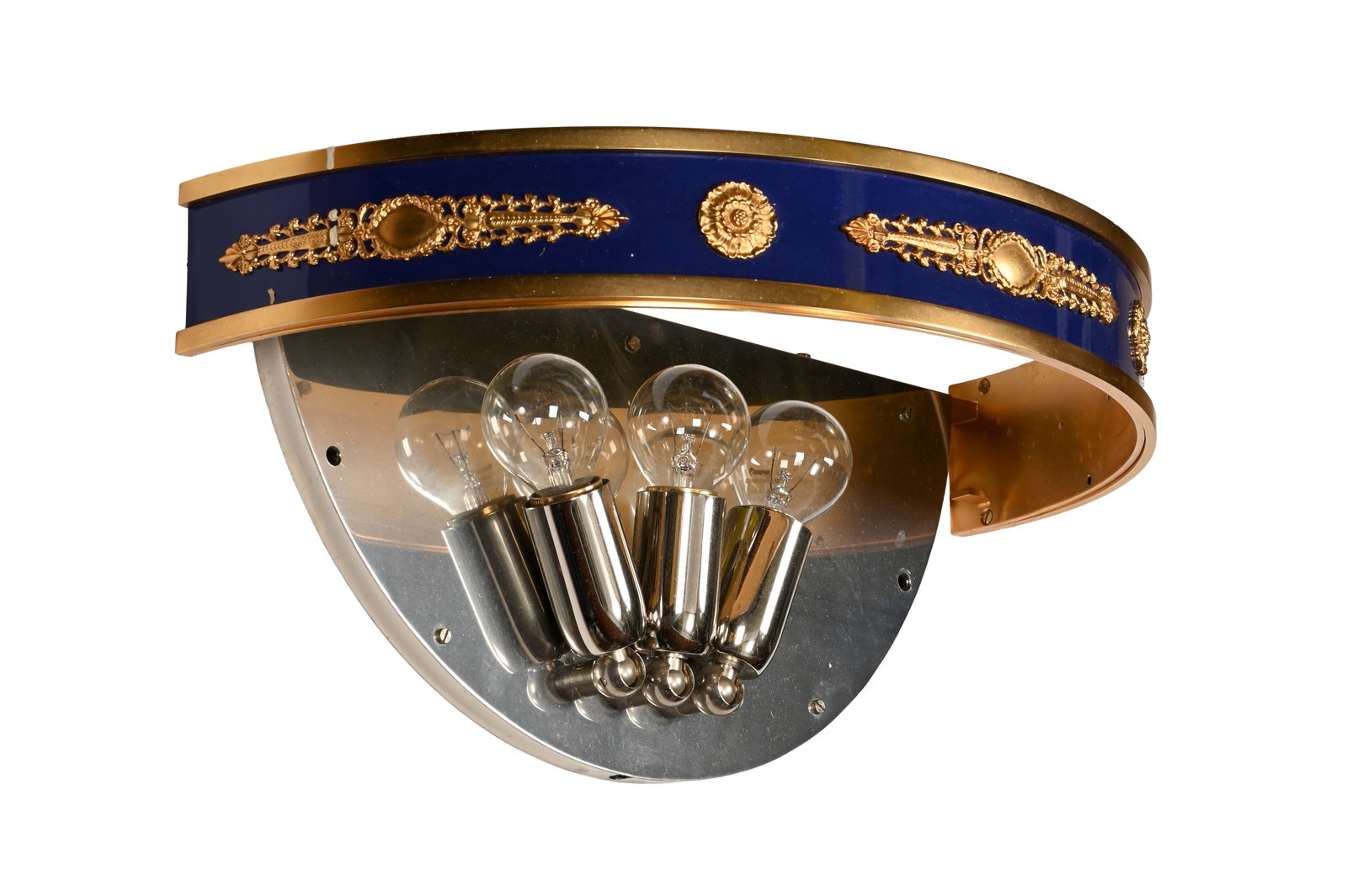 A SET OF EIGHT BLUE LACQUERED AND GILT BRASS DEMI-LUNE WALL LIGHTS, MODERN - 2