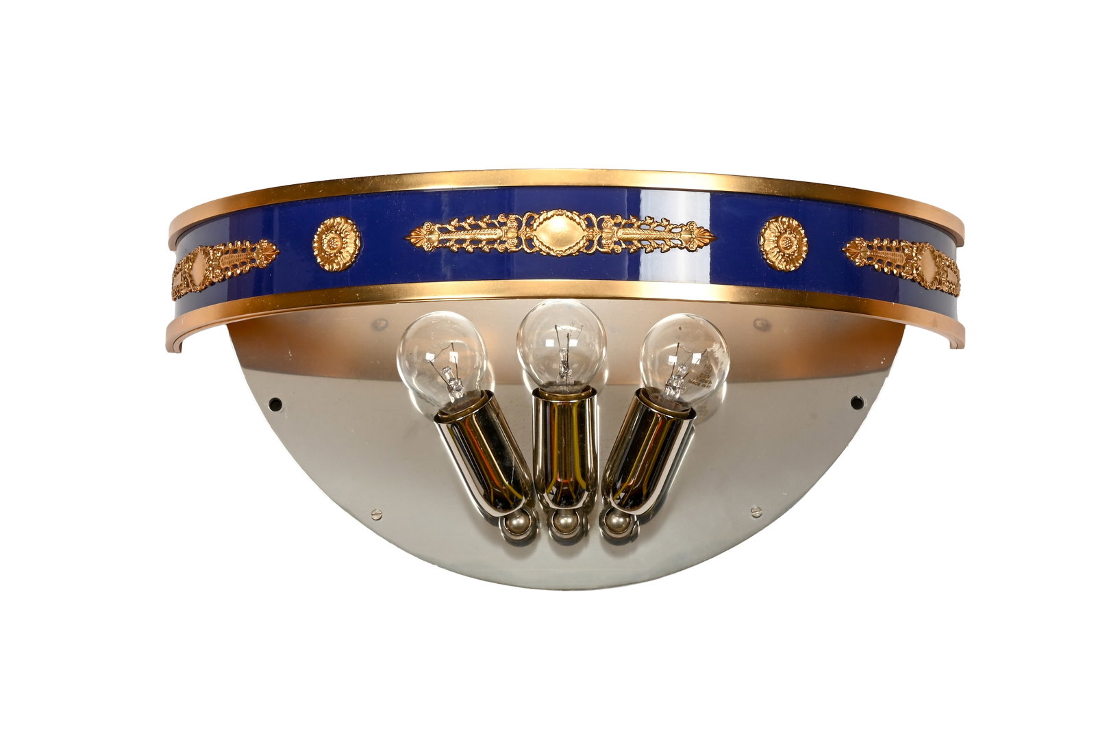 A SET OF EIGHT BLUE LACQUERED AND GILT BRASS DEMI-LUNE WALL LIGHTS, MODERN - 3