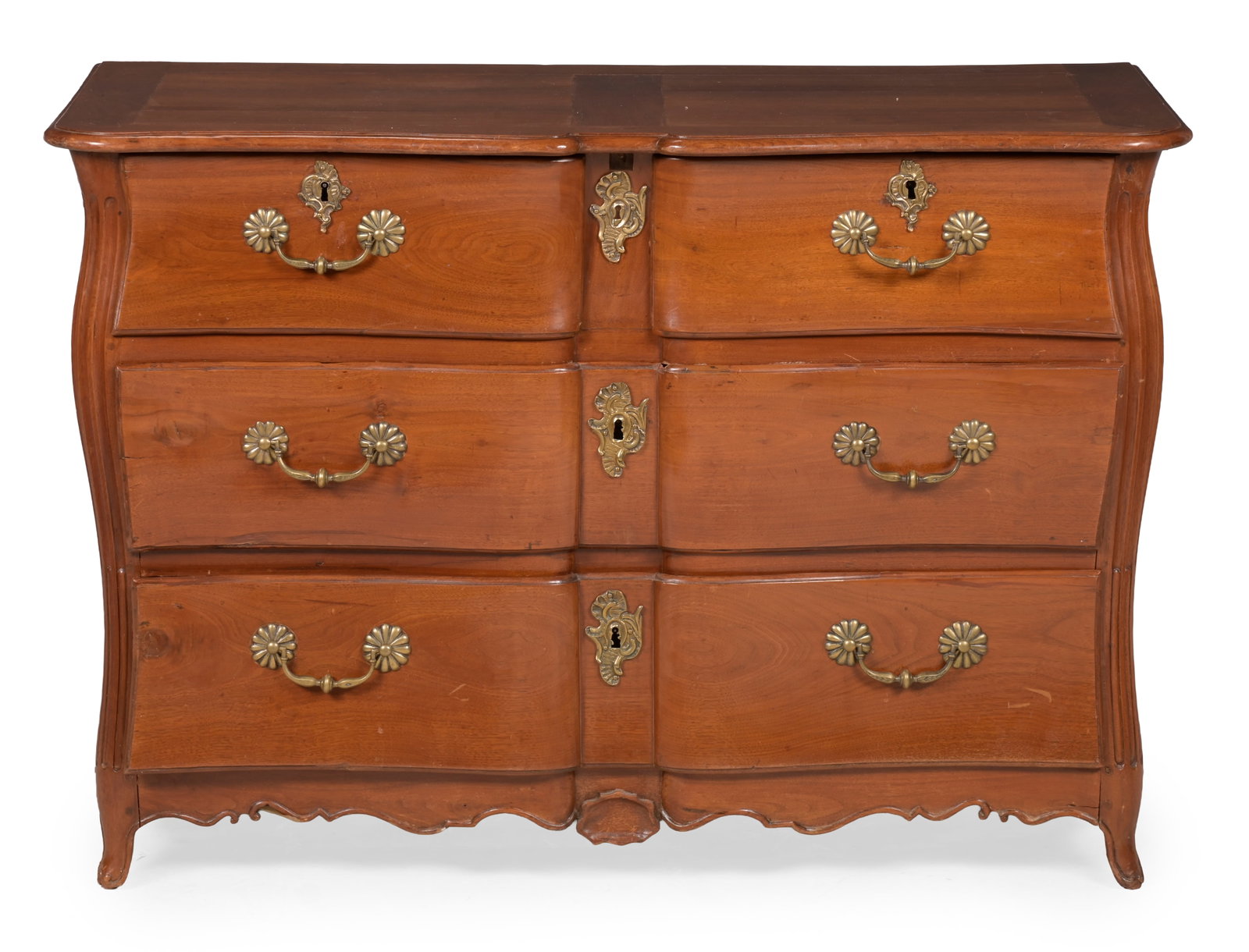 A WALNUT DOUBLE SERPENTINE FRONTED COMMODE, FRENCH, IN LOUIS XV STYLE, 19TH CENTURY - 2