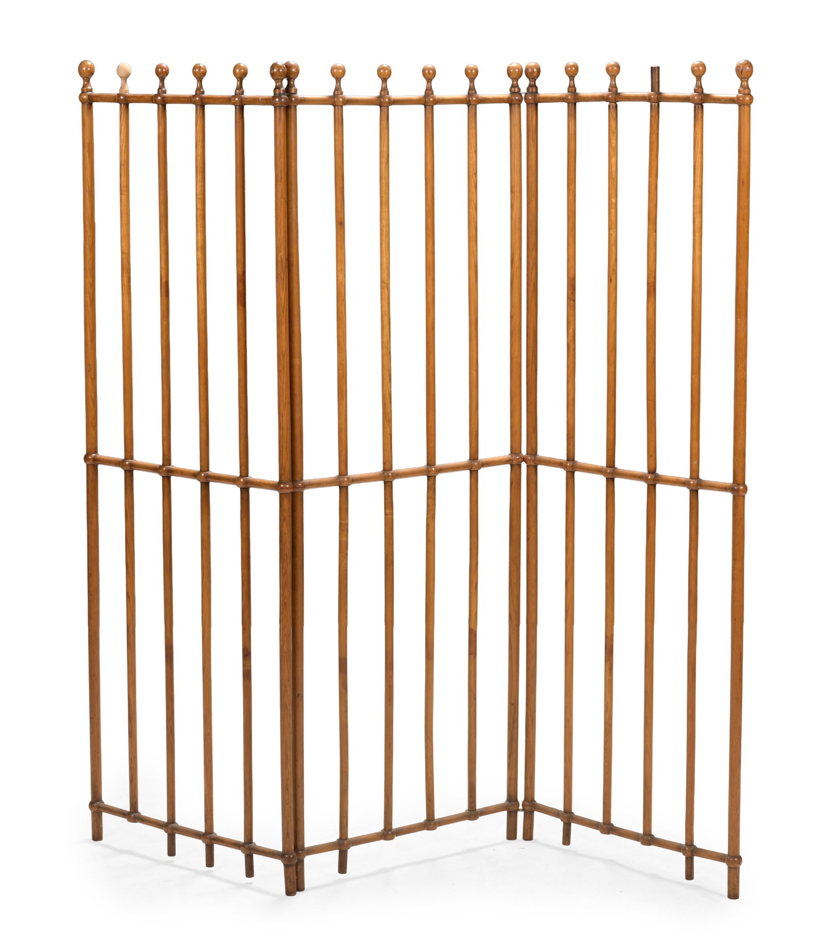 A VICTORIAN ASH THREE FOLD SCREEN, LATE 19TH CENTURY: A VICTORIAN ASH THREE FOLD SCREEN LATE 19TH CENTURY Each fold 167cm high, 62cm wide Provenance: Dreweatts, Newbury, Anouska Hempel: Designer At Large, 15th August 2023, lot 24 Condition Report: