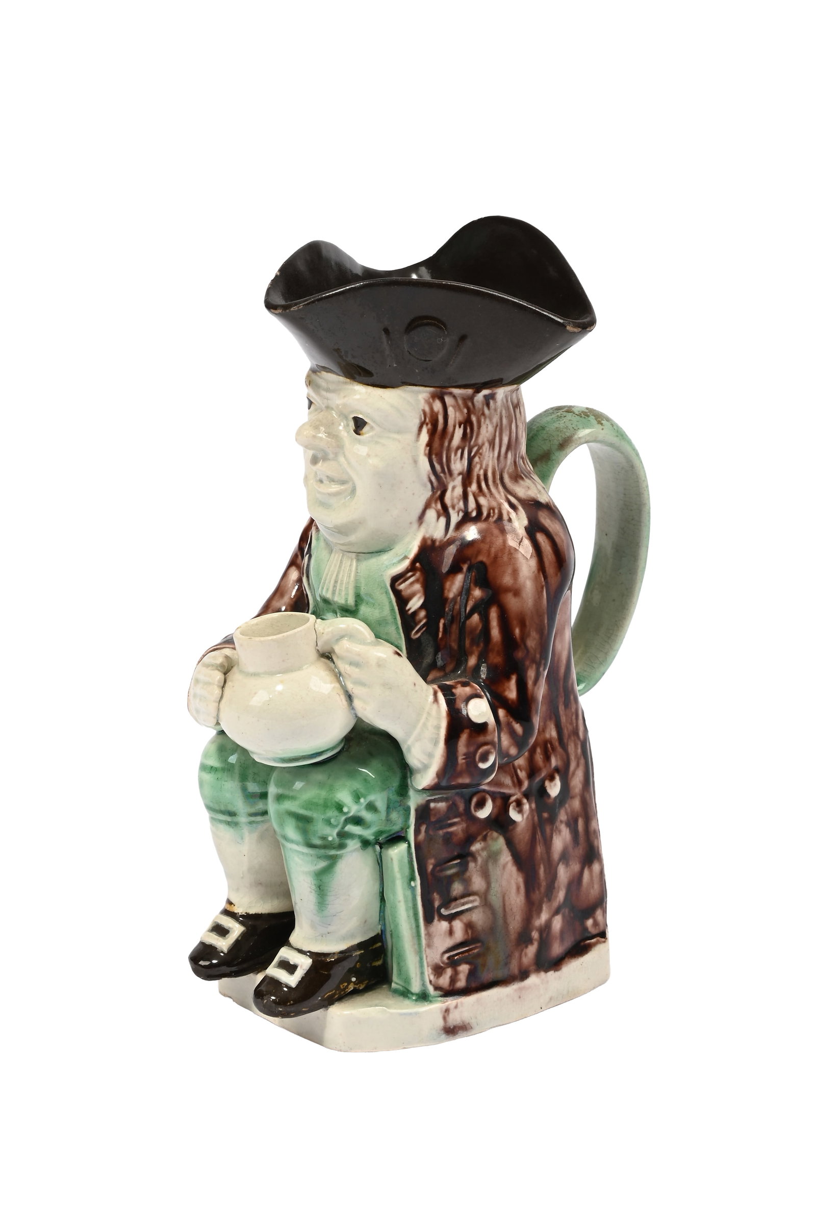 A STAFFORDSHIRE PEARLWARE TOBY JUG, CIRCA 1800 - 2