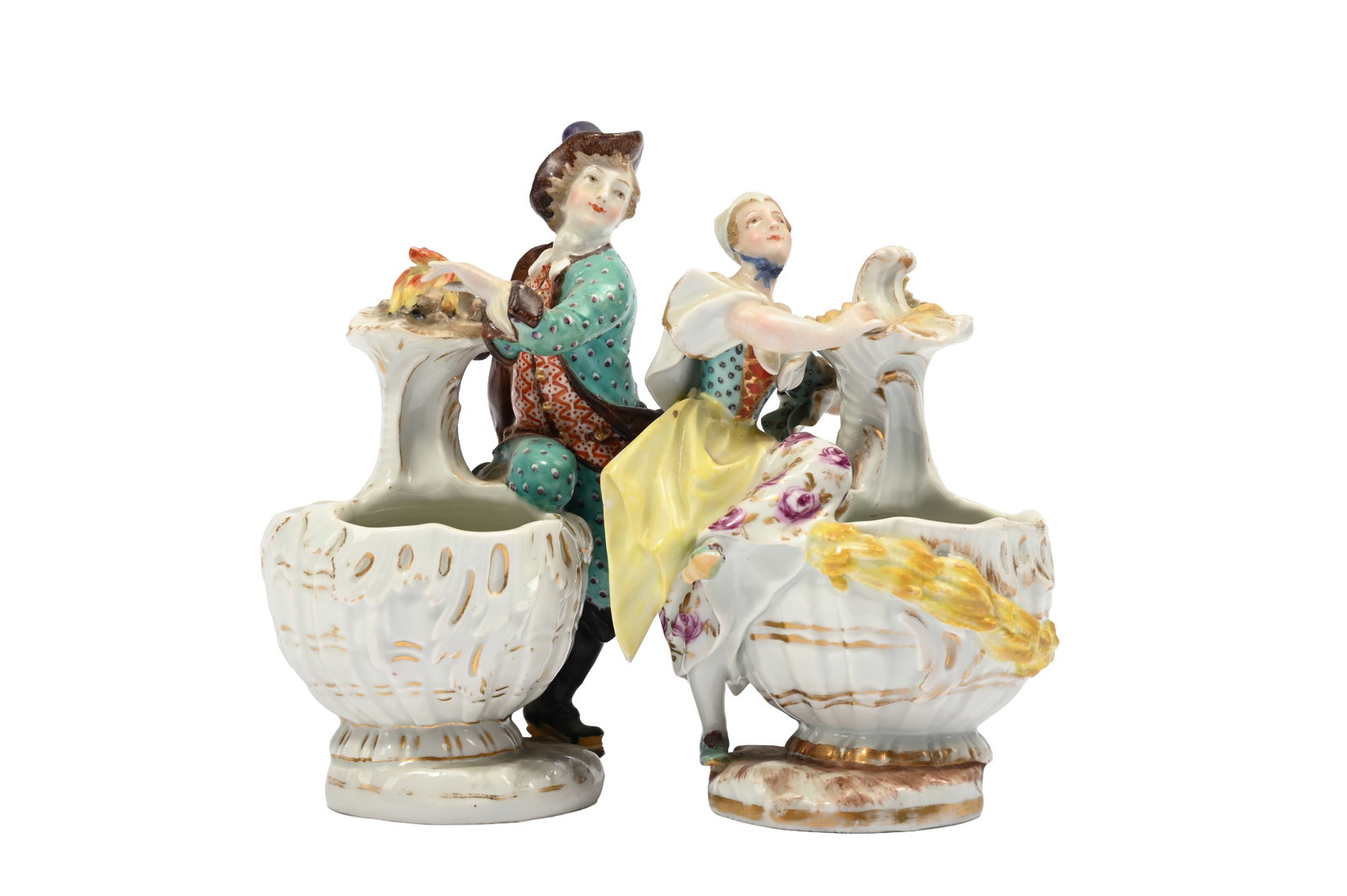 THREE MEISSEN FIGURAL SWEETMEAT DISHES, LATE 19TH AND 20TH CENTURIES, WITH TWO VASES - 3