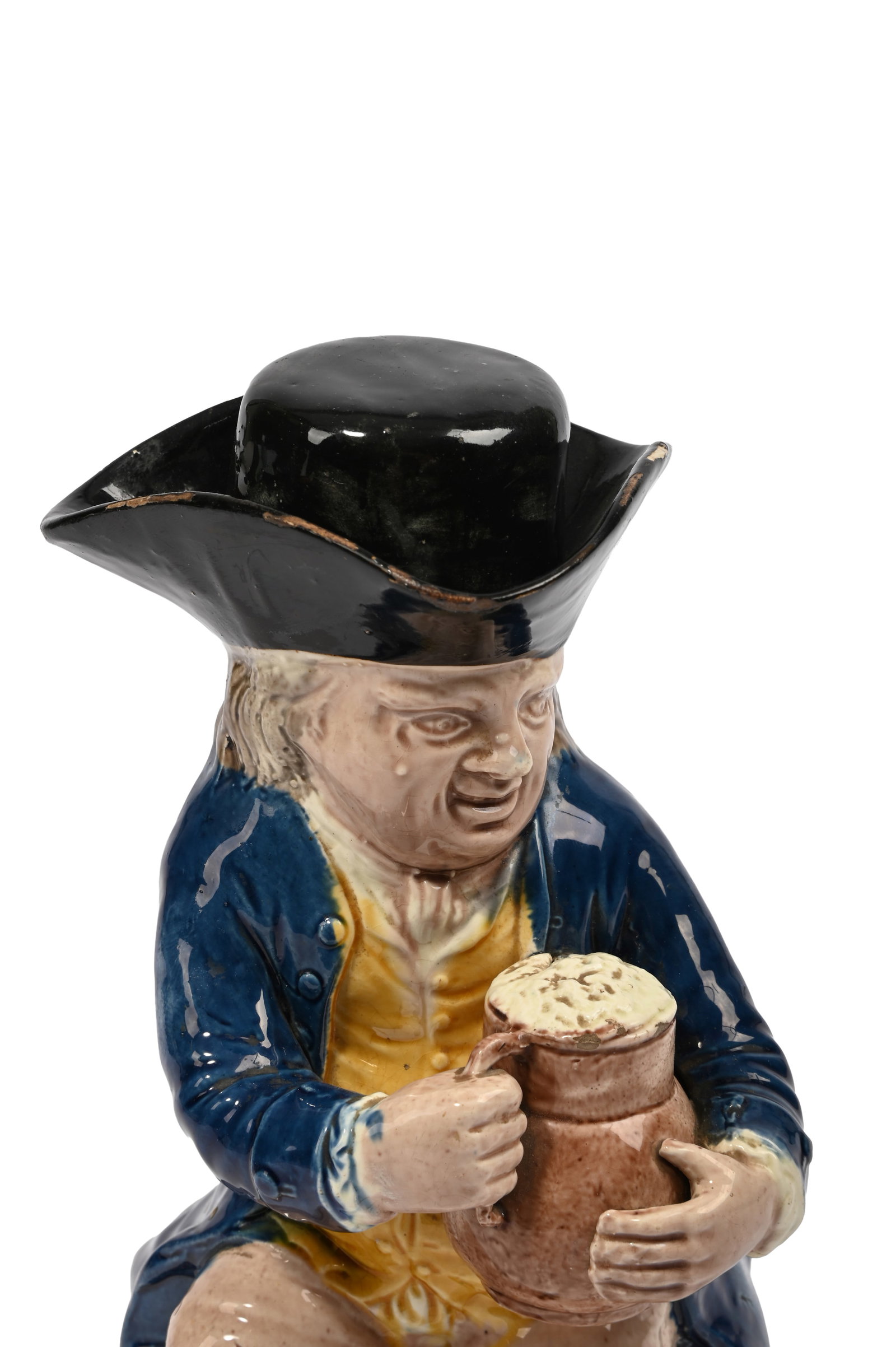 A STAFFORDSHIRE CREAMWARE TOBY JUG AND COVER WITH SLEEPING DOG, CIRCA 1800 - 3