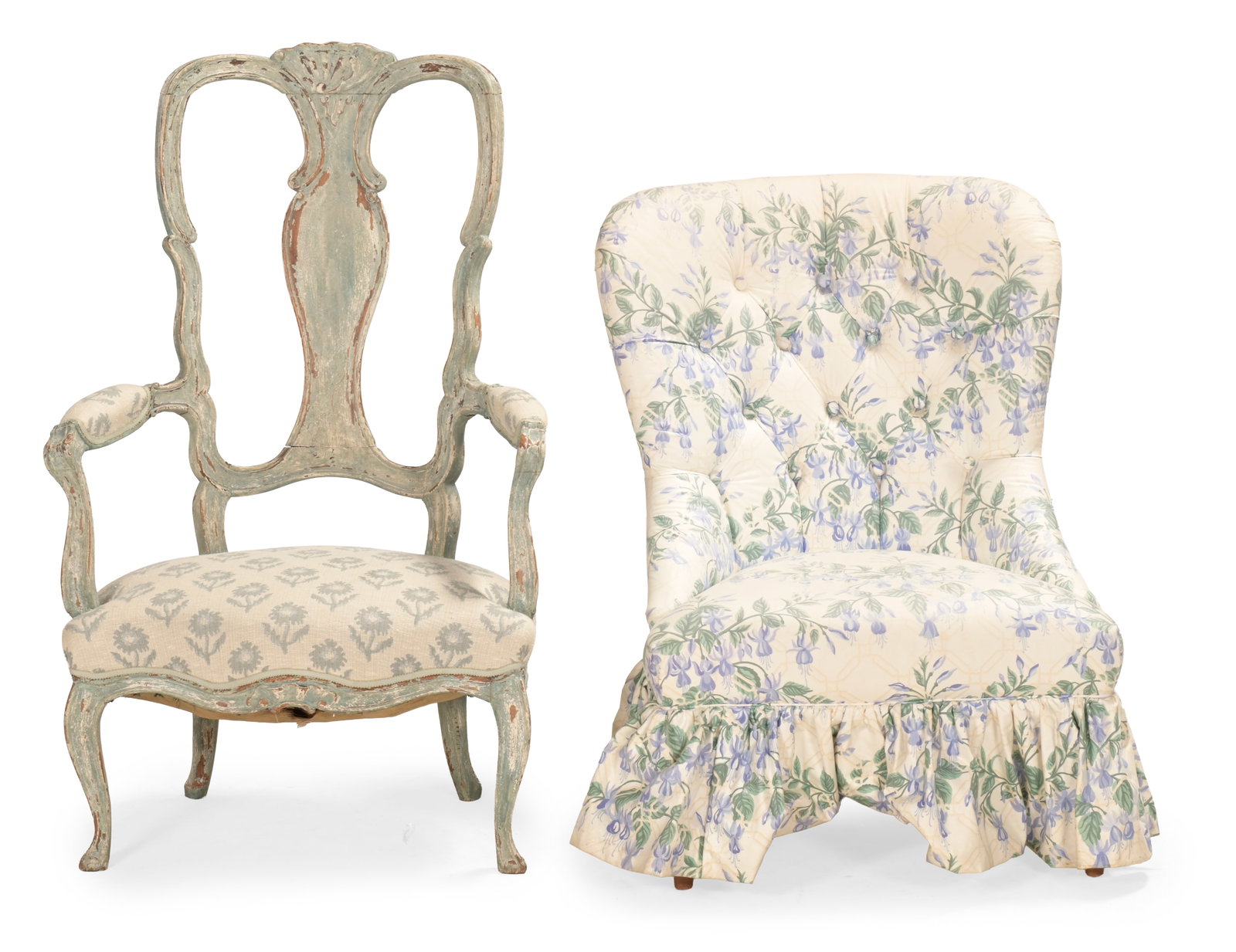 A FLORAL UPHOLSTERED OCCASIONAL CHAIR, ALONG WITH AN ITALIAN STYLE CHAIR - 2