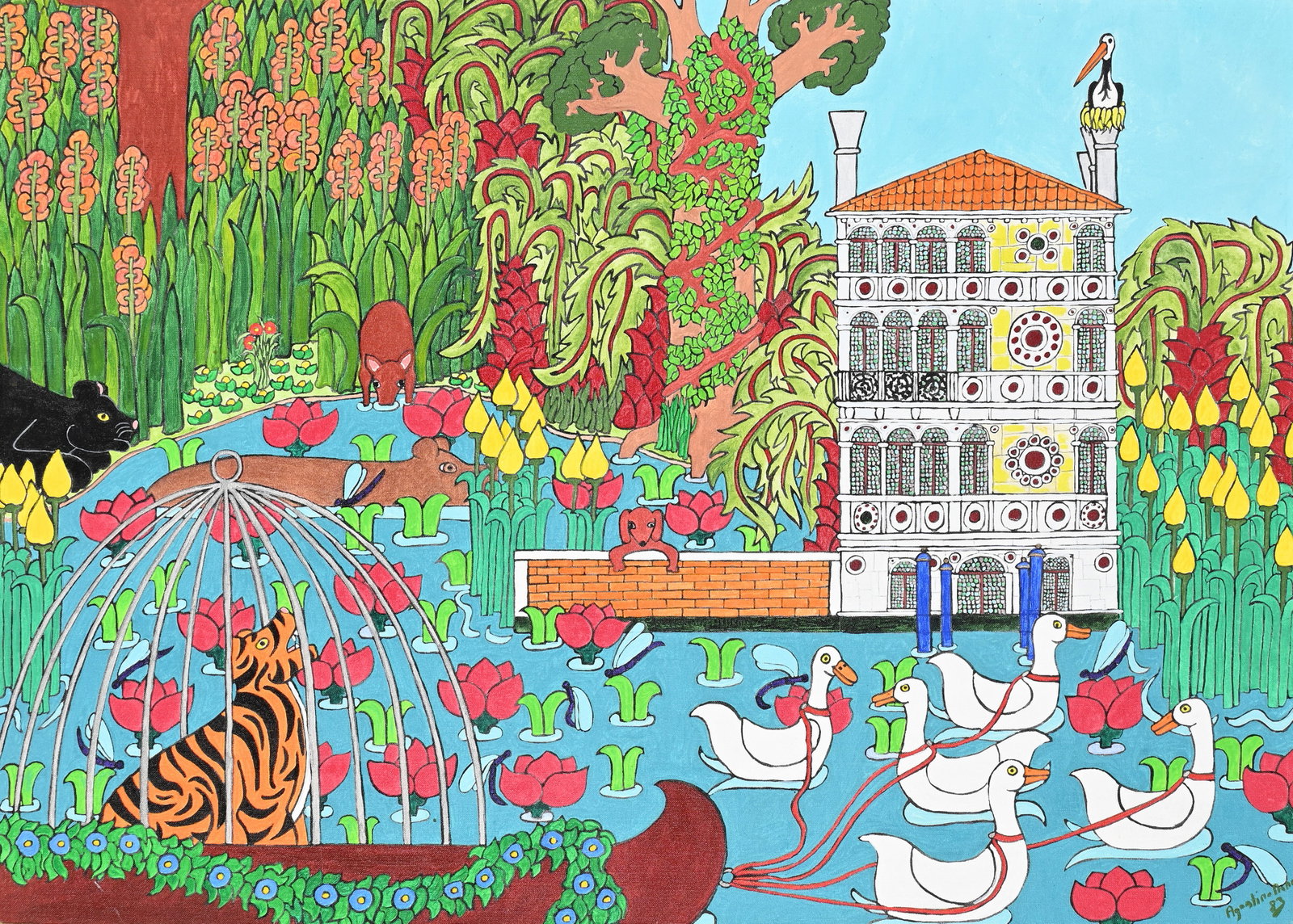λ AGOSTINO NANI (ITALIAN 20TH CENTURY), CAGED TIGER AND DUCKS - 2