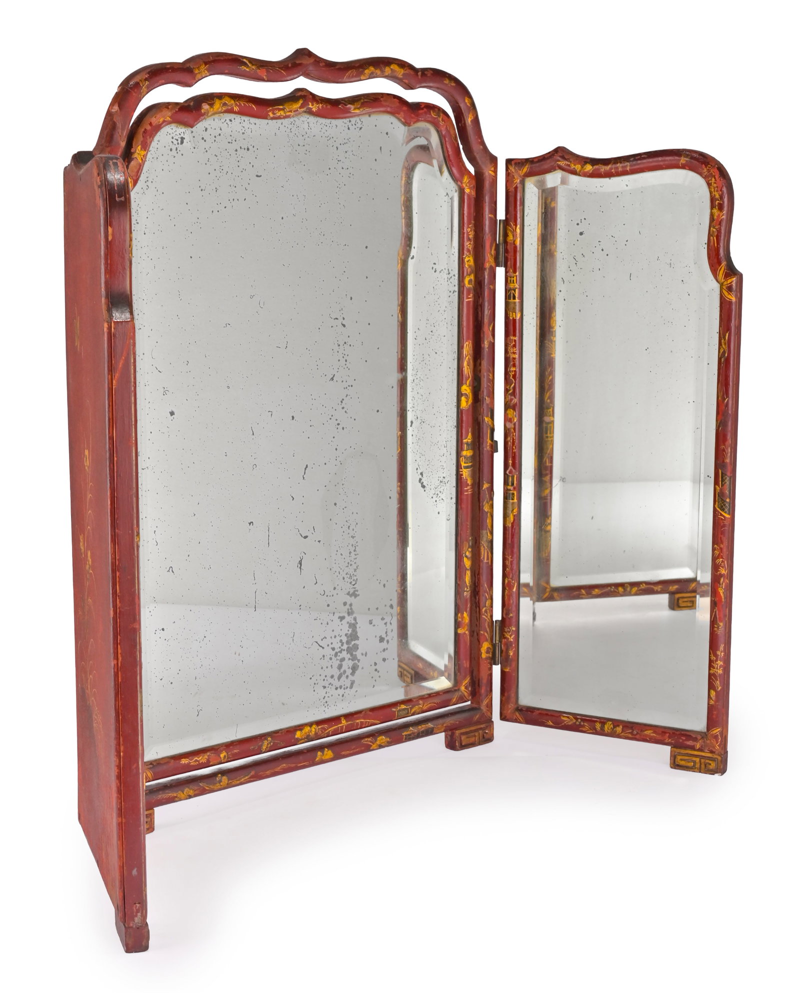 A CRIMSON LACQUER AND PARCEL GILT TRIPTYCH DRESSING MIRROR, FIRST QUARTER 20TH CENTURY - 2