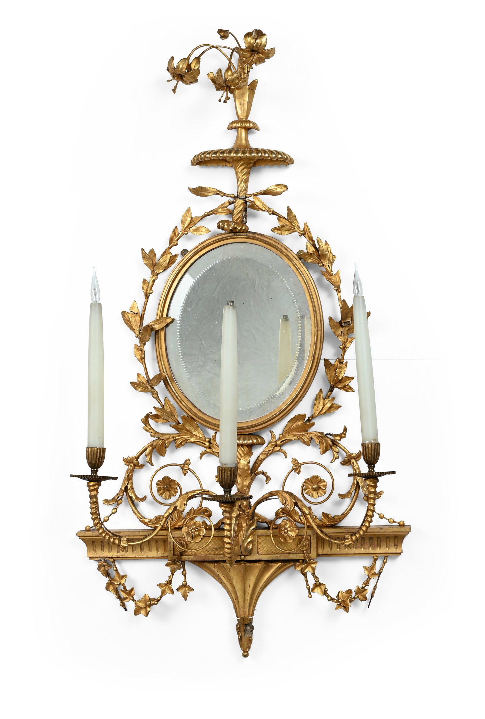 A PAIR OF GILTWOOD AND COMPOSITION MIRROR BACK WALL APPLIQUES, 19TH CENTURY - 2