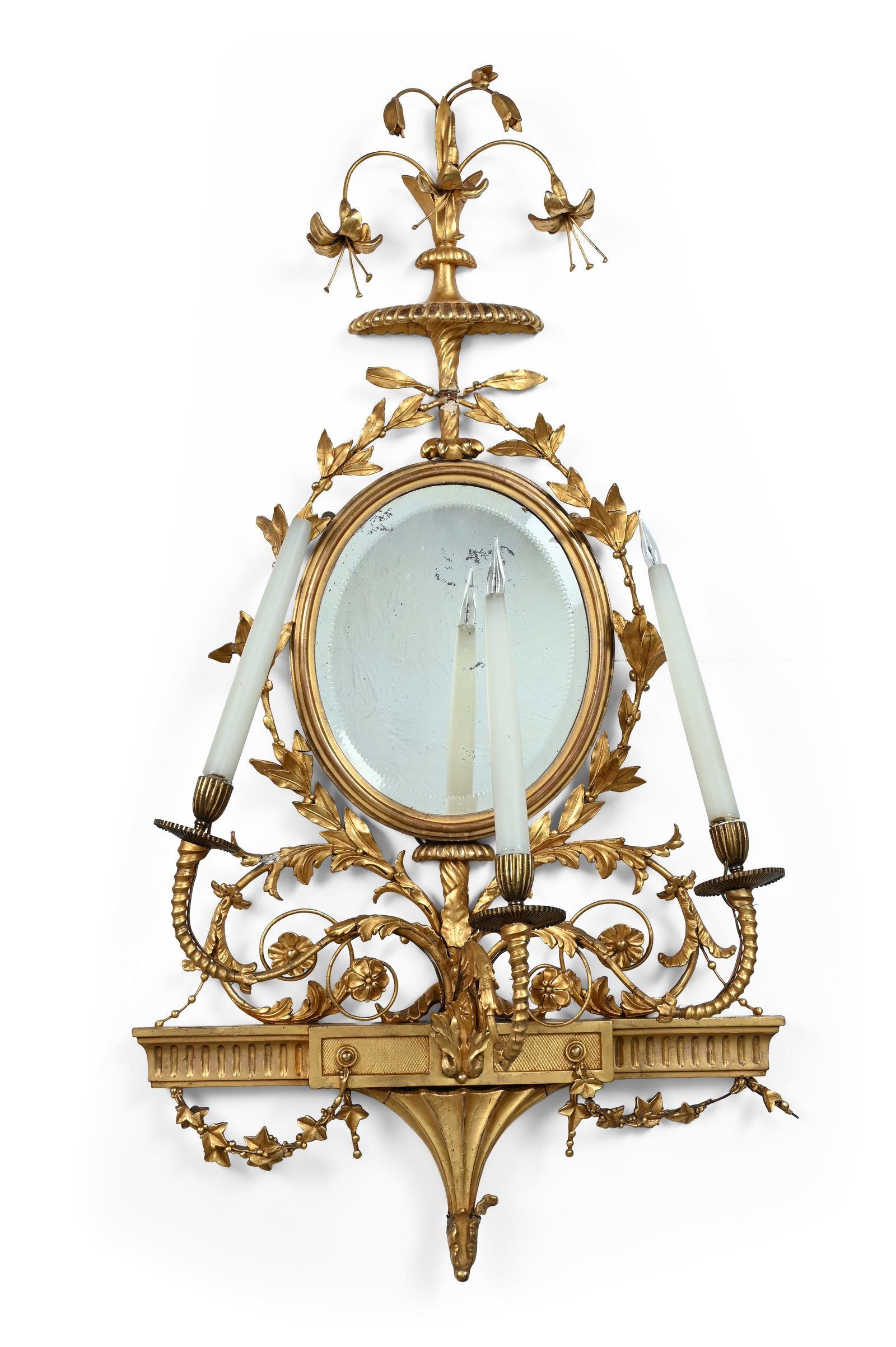 A PAIR OF GILTWOOD AND COMPOSITION MIRROR BACK WALL APPLIQUES, 19TH CENTURY - 3