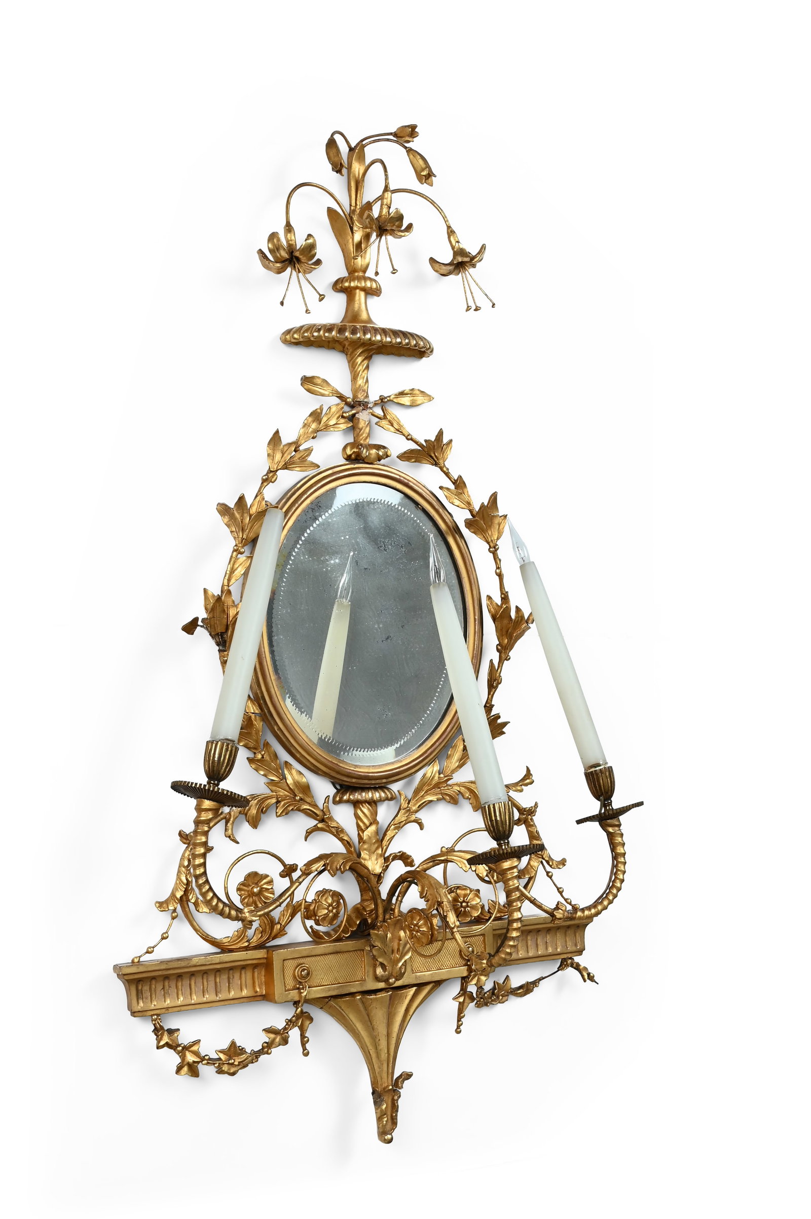 A PAIR OF GILTWOOD AND COMPOSITION MIRROR BACK WALL APPLIQUES, 19TH CENTURY - 4