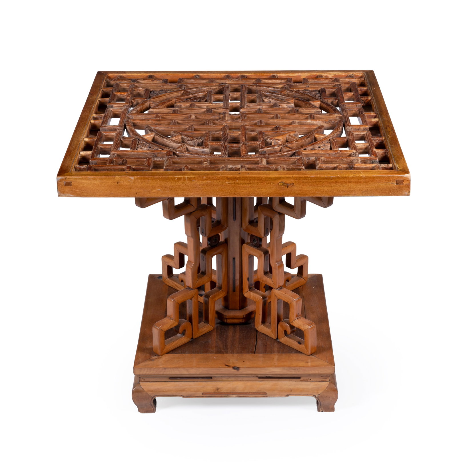 A CHINESE CARVED HARDWOOD SQUARE TOPPED CENTRE TABLE, MODERN (1 of 2)