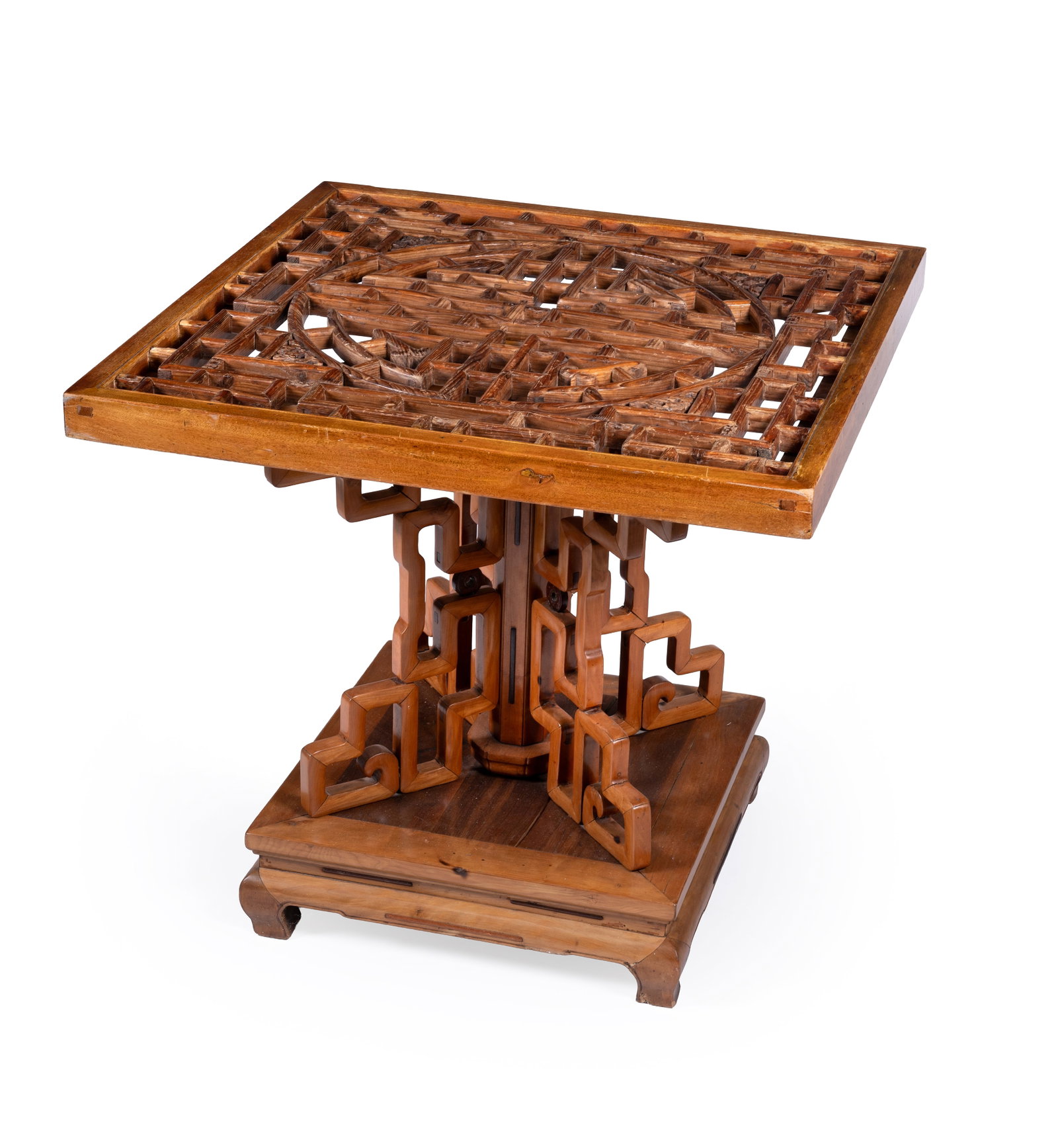 A CHINESE CARVED HARDWOOD SQUARE TOPPED CENTRE TABLE, MODERN - 2