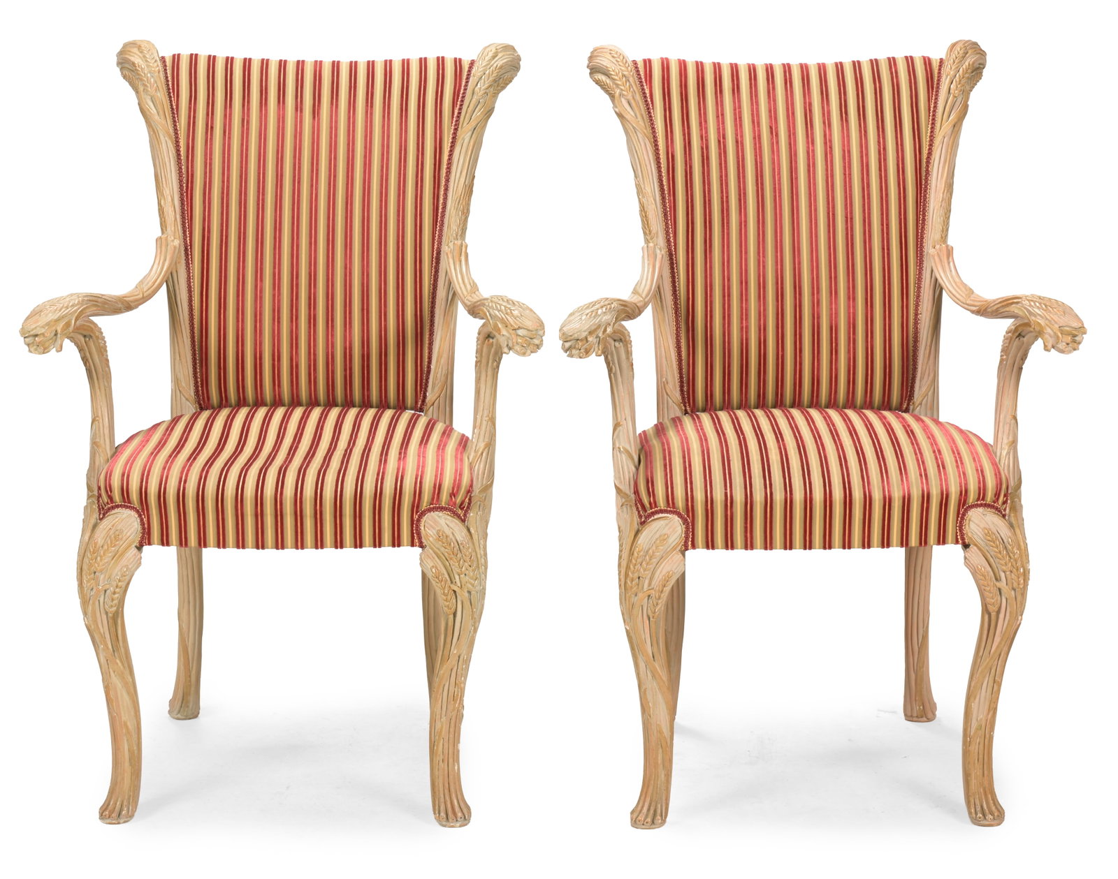 A PAIR OF NATURALISTICALLY CARVED AND PARCEL GILTWOOD OPEN ARMCHAIRS, 20TH CENTURY - 2