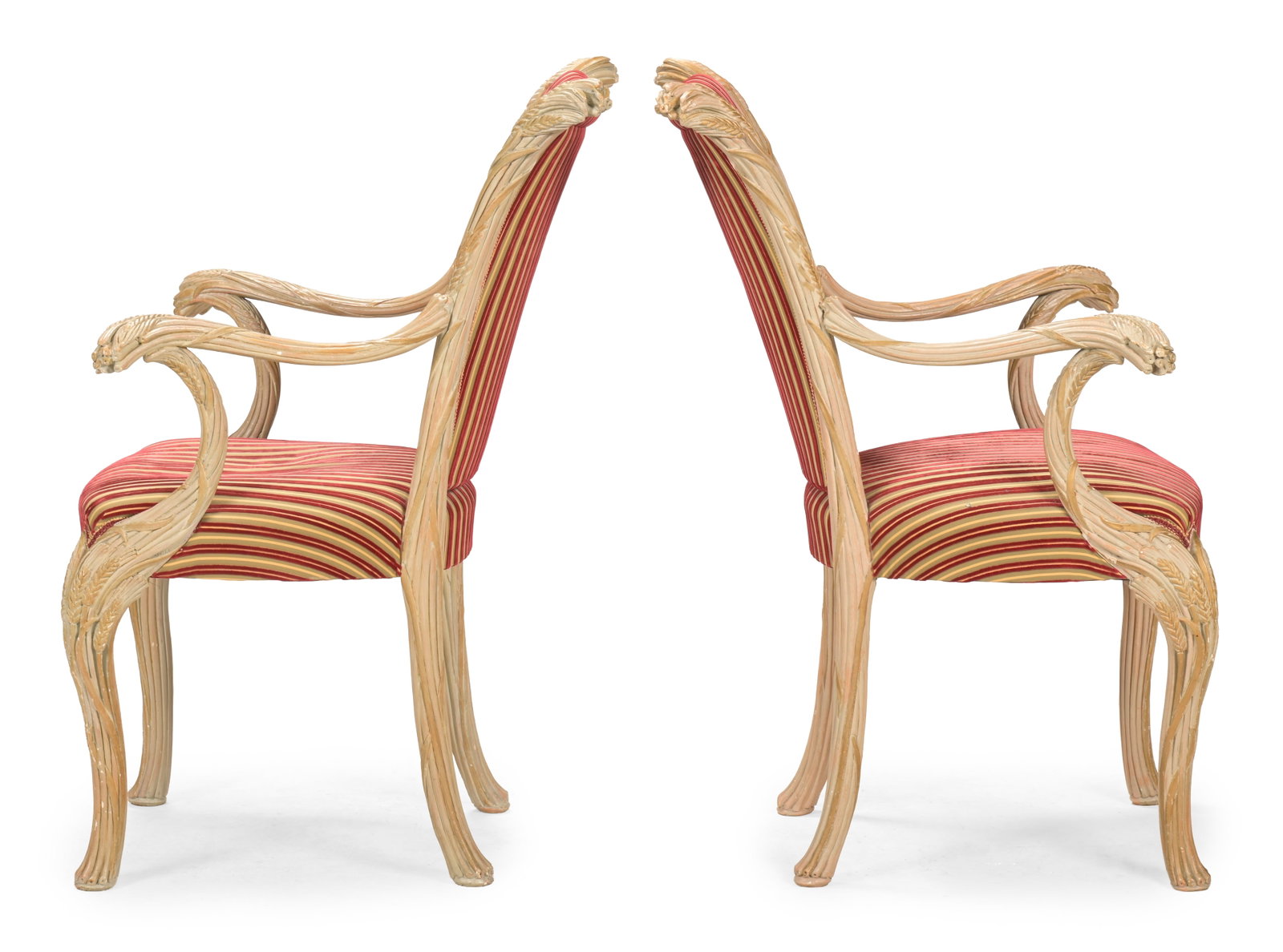 A PAIR OF NATURALISTICALLY CARVED AND PARCEL GILTWOOD OPEN ARMCHAIRS, 20TH CENTURY - 3