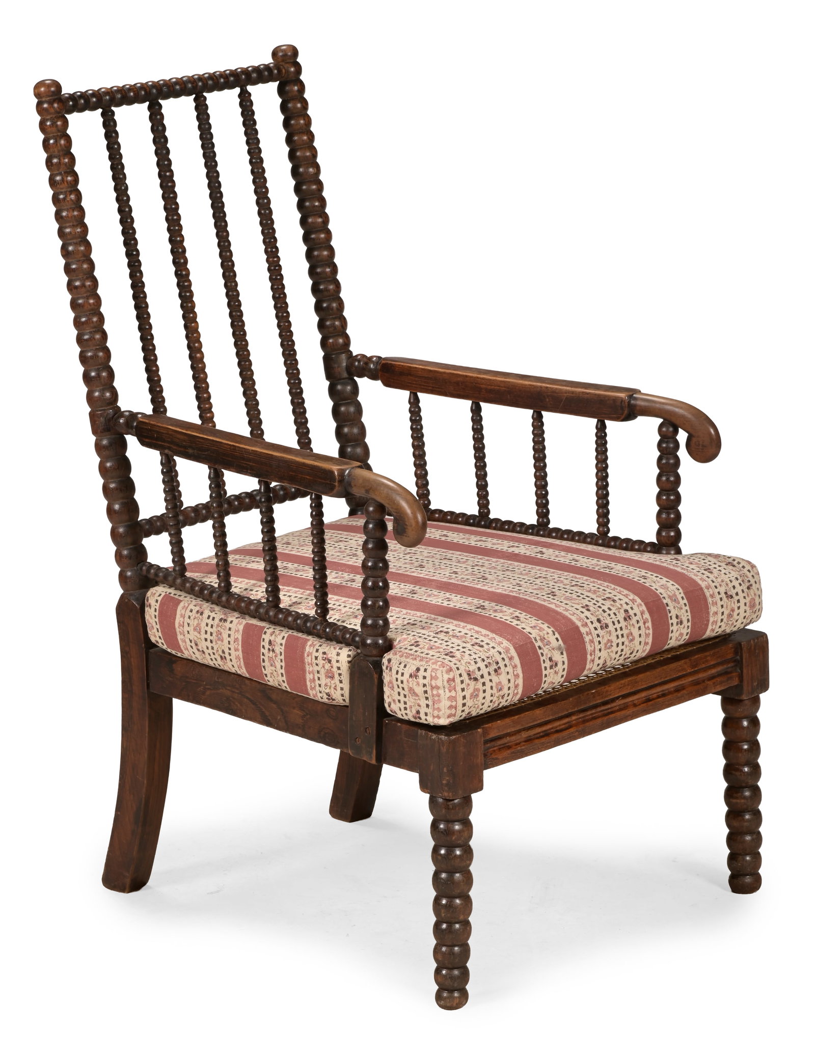 A SIMULATED ROSEWOOD BOBBIN TURNED ARMCHAIR, WITH ROBERT KIME FABRIC CUSHION, 19TH CENTURY (1 of 3)