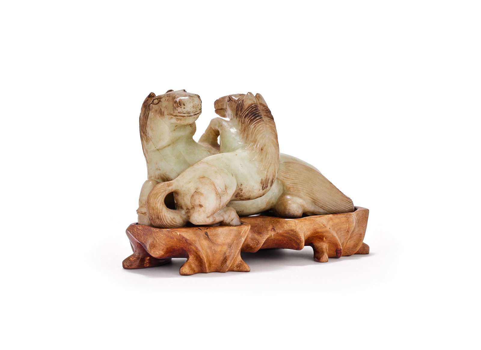 A CHINESE CELADON, JADE FIGURE OF A SEATED MARE WITH A PONY - 2