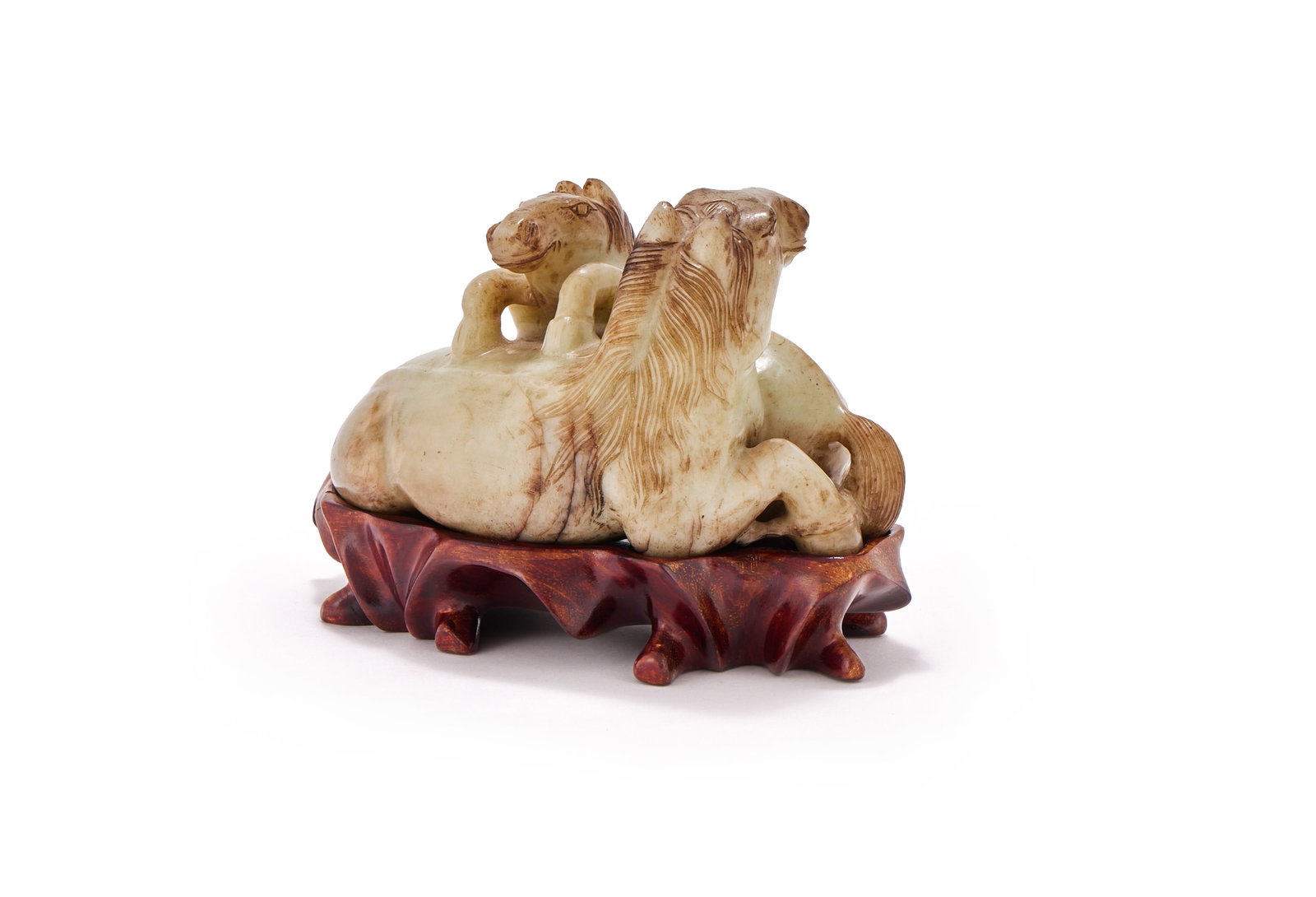 A CHINESE CELADON, JADE FIGURE OF A SEATED MARE WITH A PONY - 4
