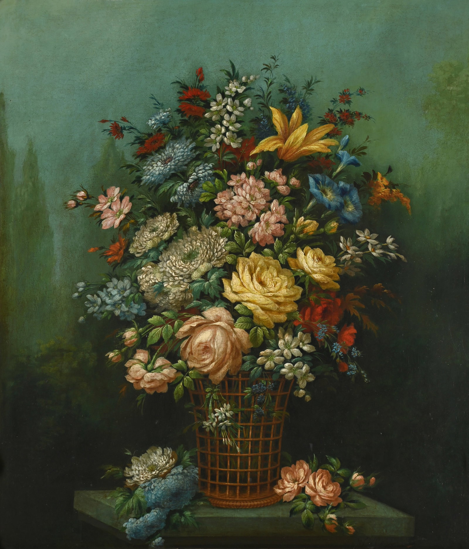 WILLIAM PEGG (BRITISH 1775-1851), STILL LIFE OF FLOWERS IN A WICKER BASKET - 2