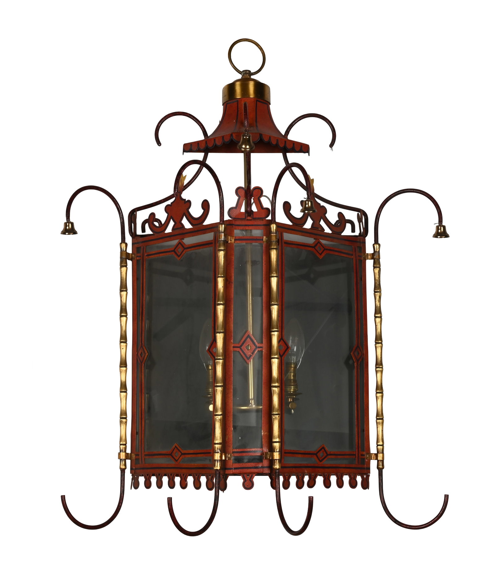 A GOTHIC REVIVAL RED PAINTED METAL WALL HANGING LANTERN, 20TH CENTURY - 2