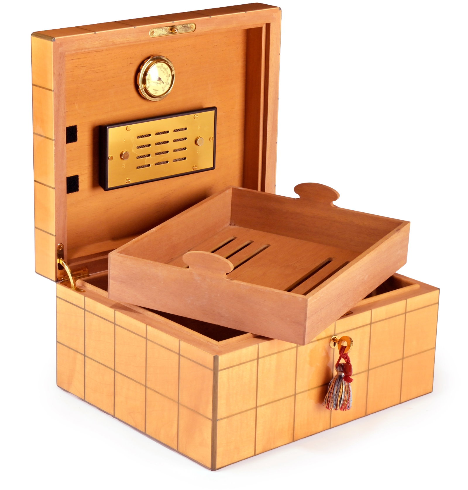 AN ELIE BLEU OF PARIS, HAREWOOD STRUNG SYCAMORE HUMIDOR, MODERN - 3