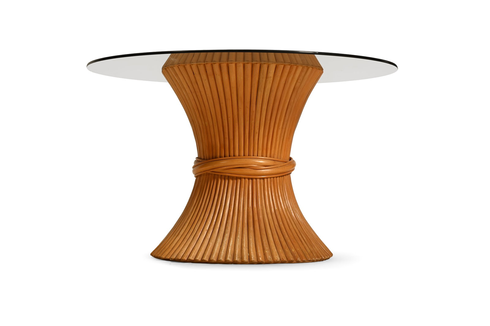 A MID CENTURY VINTAGE WHEAT SHEAF FORM CENTRE DINING TABLE, PROBABLY 1970s - 2