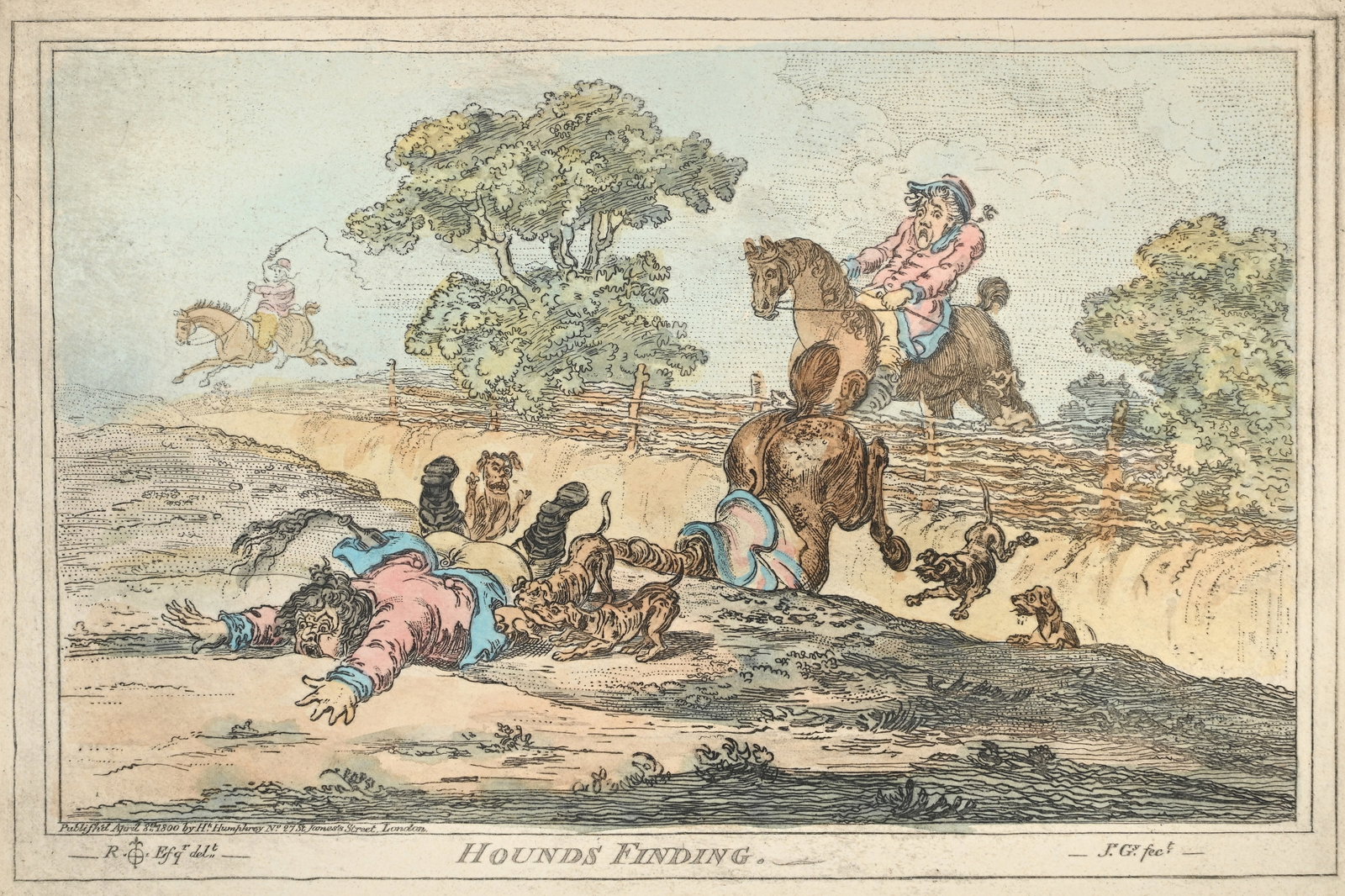 JAMES GILLRAY (BRITISH 1757-1815), A SERIES OF FOUR AQUATINTS DEPICTING HOUNDS - 4