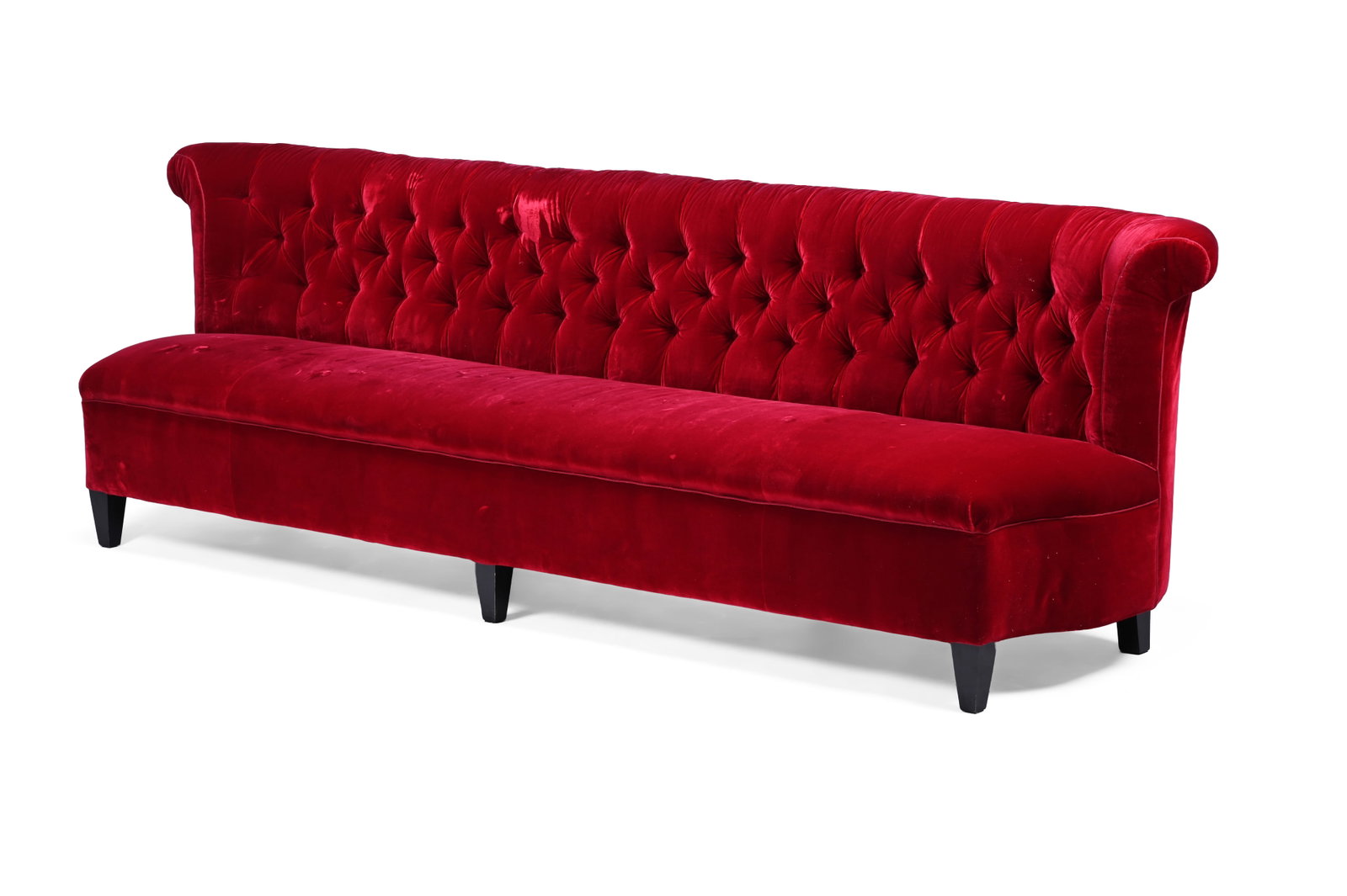 A HOWARD CHAIRS LTD RED VELVET UPHOLSTERED BENCH SOFA, MODERN - 3