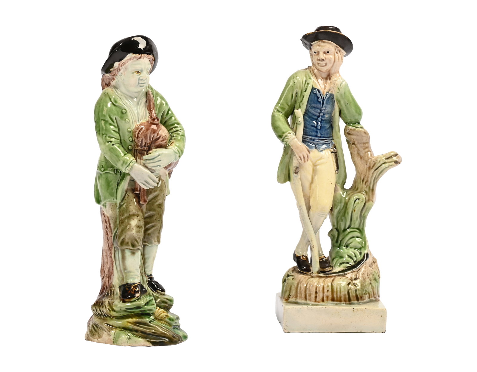 TWO STAFFORDSHIRE CREAMWARE FIGURES OF RALPH WOOD TYPE, CIRCA 1790 (1 of 3)
