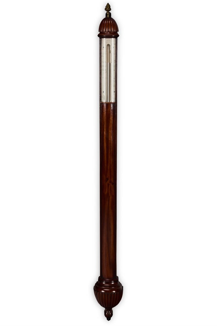 A. J. ADIE EDINBURGH; AN EARLY VICTORIAN MAHOGANY BOWFRONT STICK BAROMETER (1 of 2)