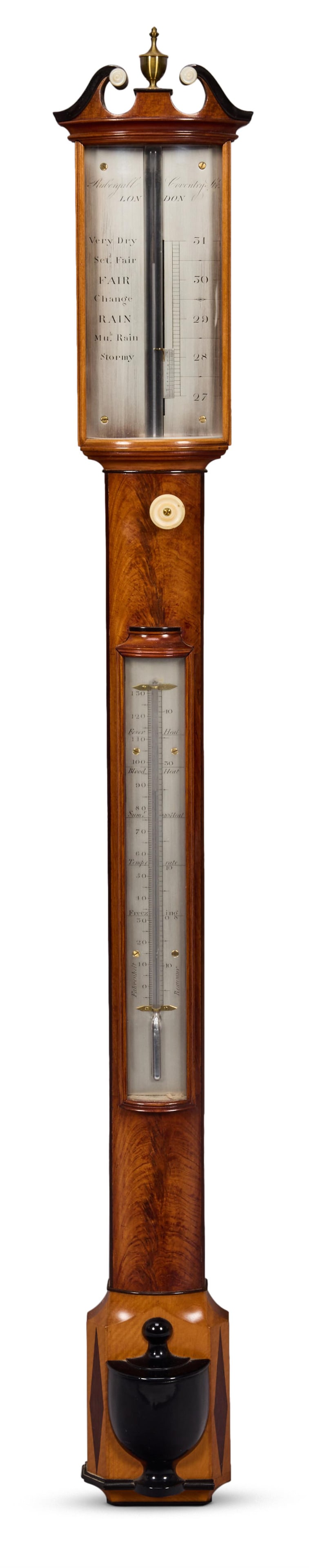Y RUBERGALL COVENTRY STREET LONDON; A MAHOGANY BOWFRONT STICK BAROMETER (1 of 2)